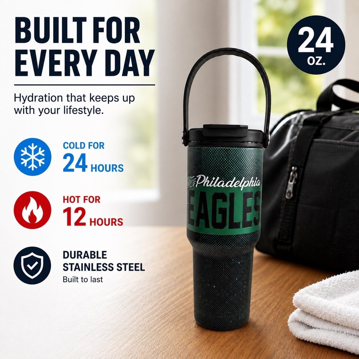 Pegasus Philadelphia Eagles 24oz. Speckled Gradient Stainless Steel Dual Top Water Bottle