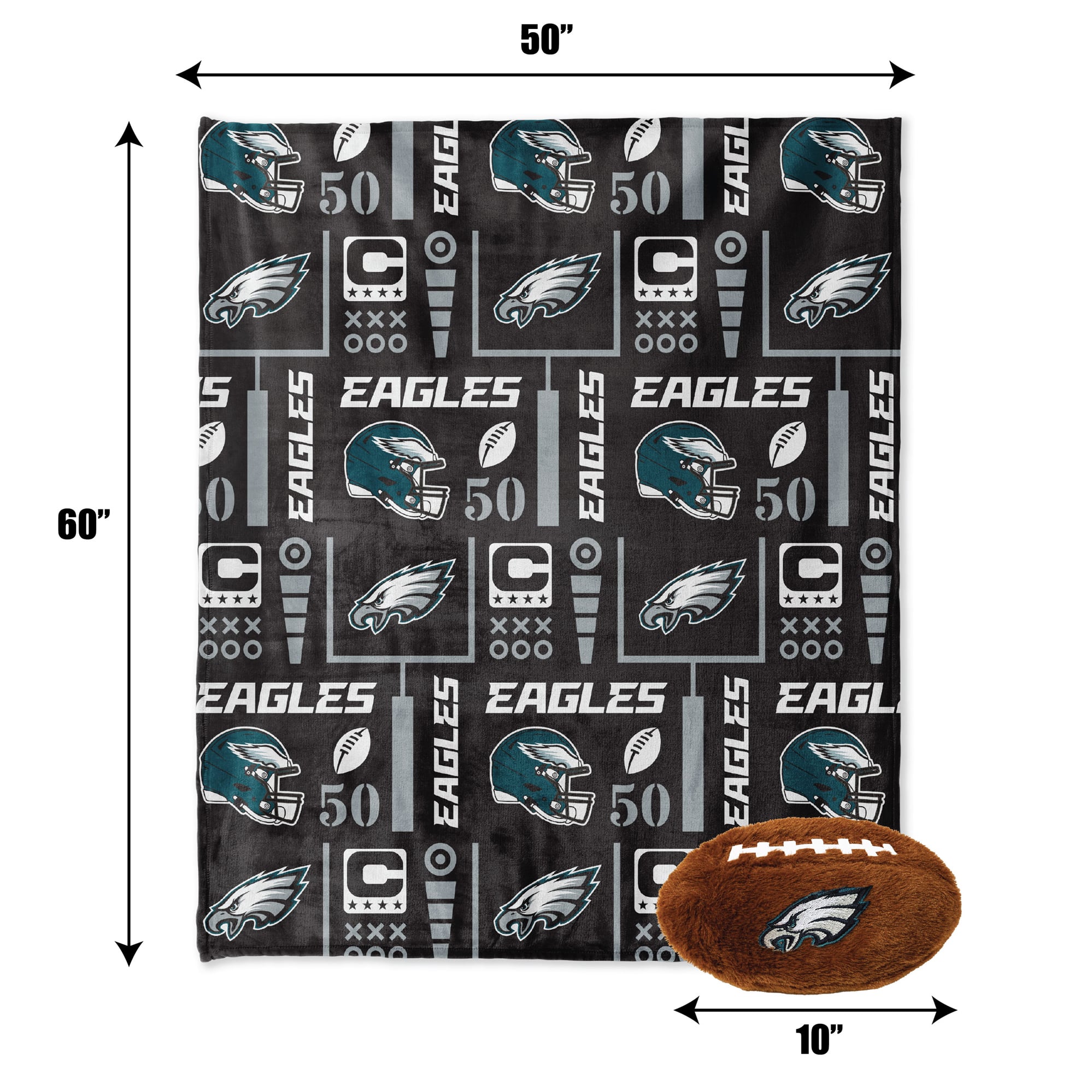 Pegasus Philadelphia Eagles 50" x 60" Blackout Team Spirit Ultra Soft Throw & Plush Football Combo Pack