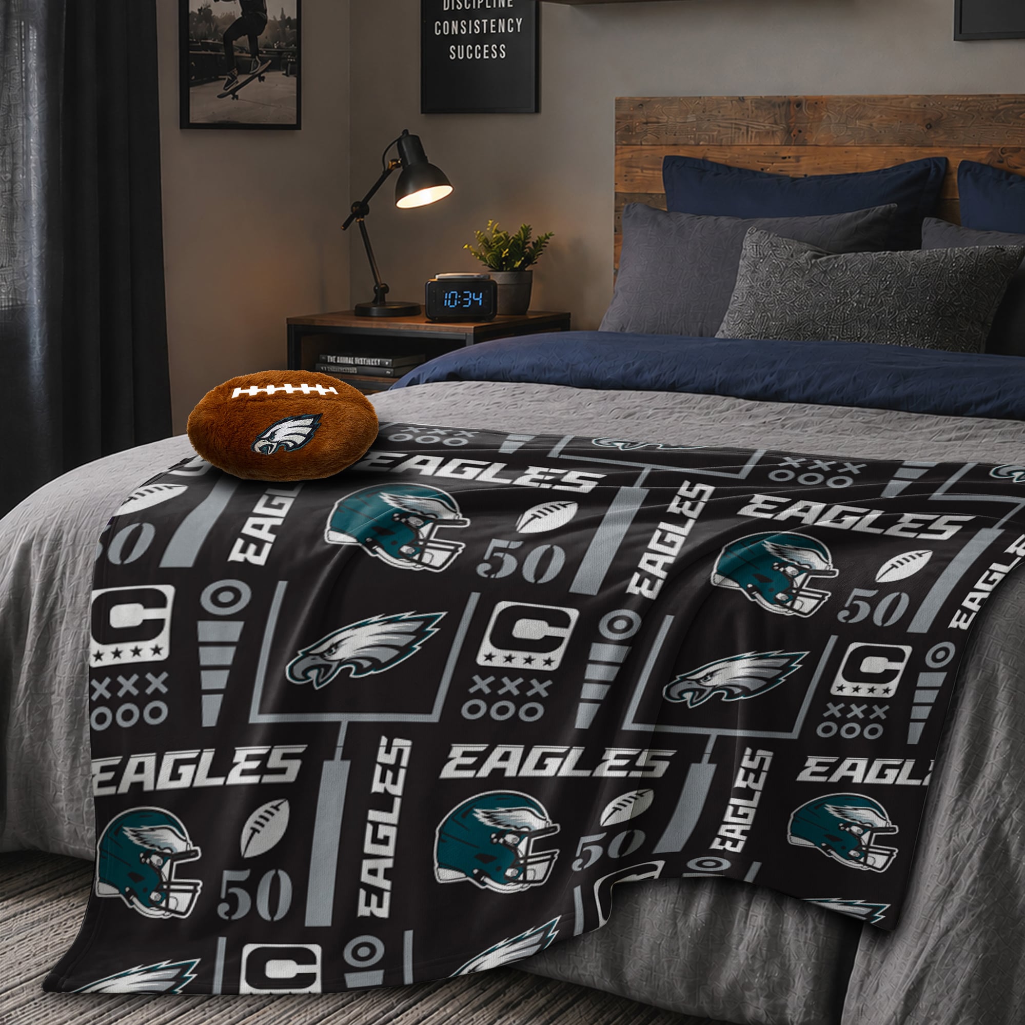 Pegasus Philadelphia Eagles 50" x 60" Blackout Team Spirit Ultra Soft Throw & Plush Football Combo Pack