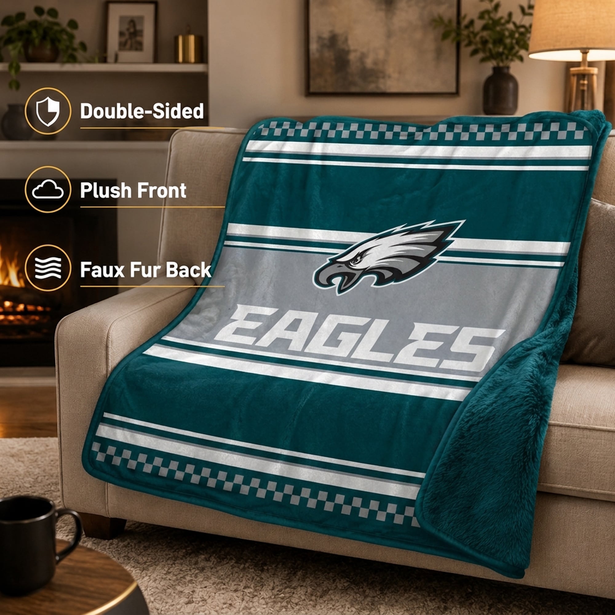 Pegasus Philadelphia Eagles 60" x 70" Checkered Dash Faux Fur Blanket