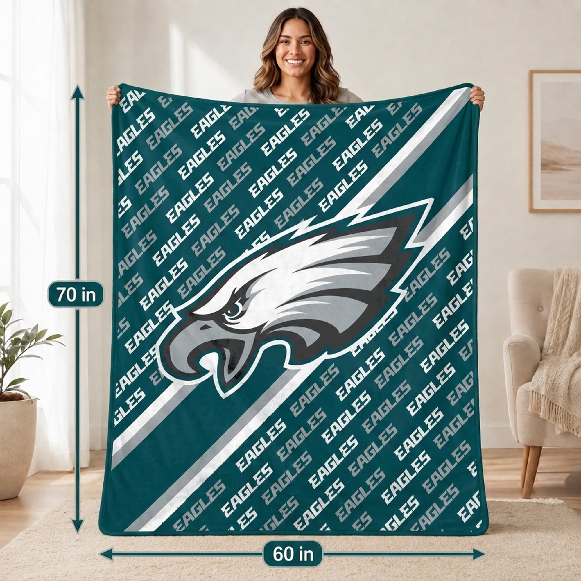 Couverture ultra douce Pegasus Philadelphia Eagles, 152 x 178 cm (60 x 70 pouces), doublée et ornée du logo.