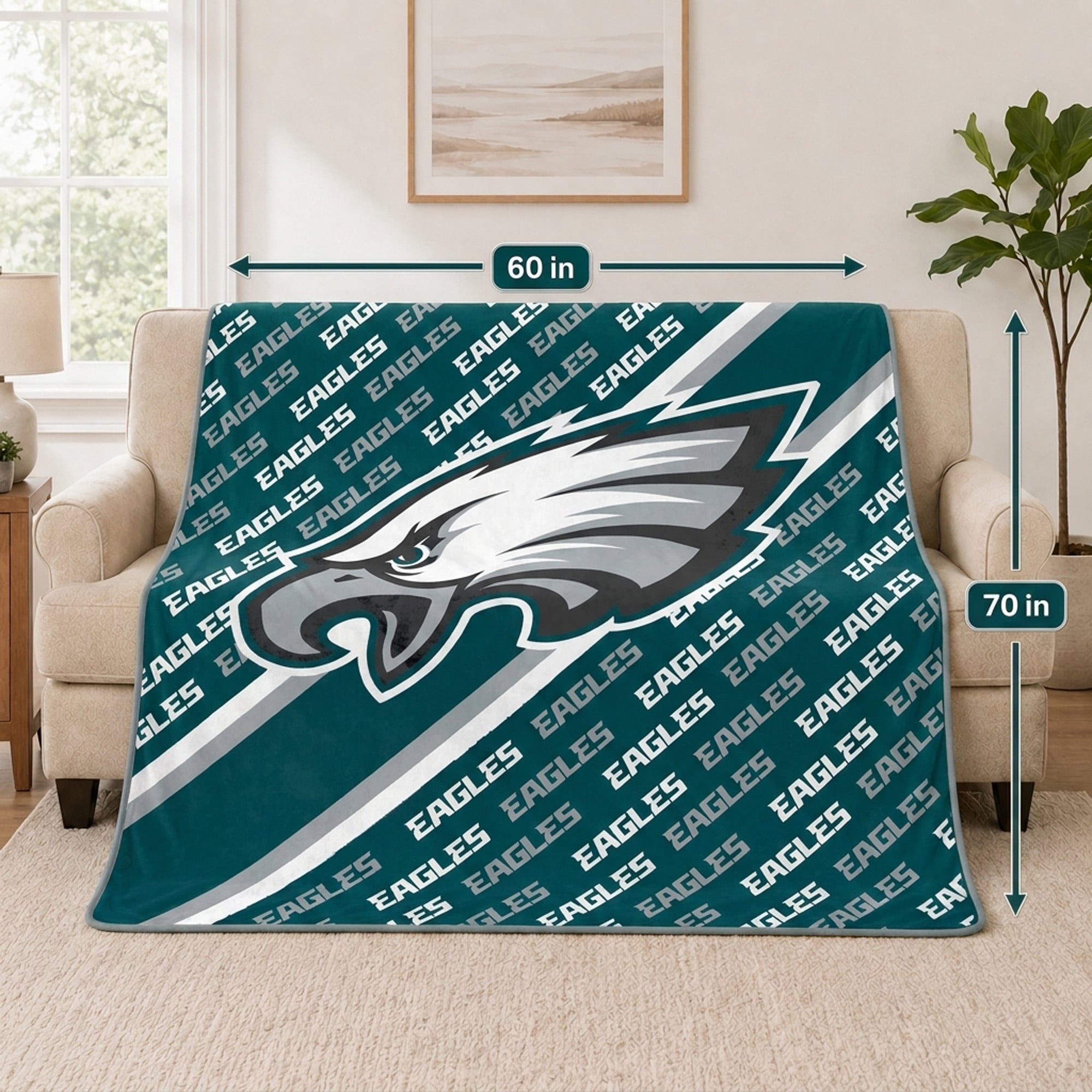 Couverture ultra douce Pegasus Philadelphia Eagles, 152 x 178 cm (60 x 70 pouces), doublée et ornée du logo.