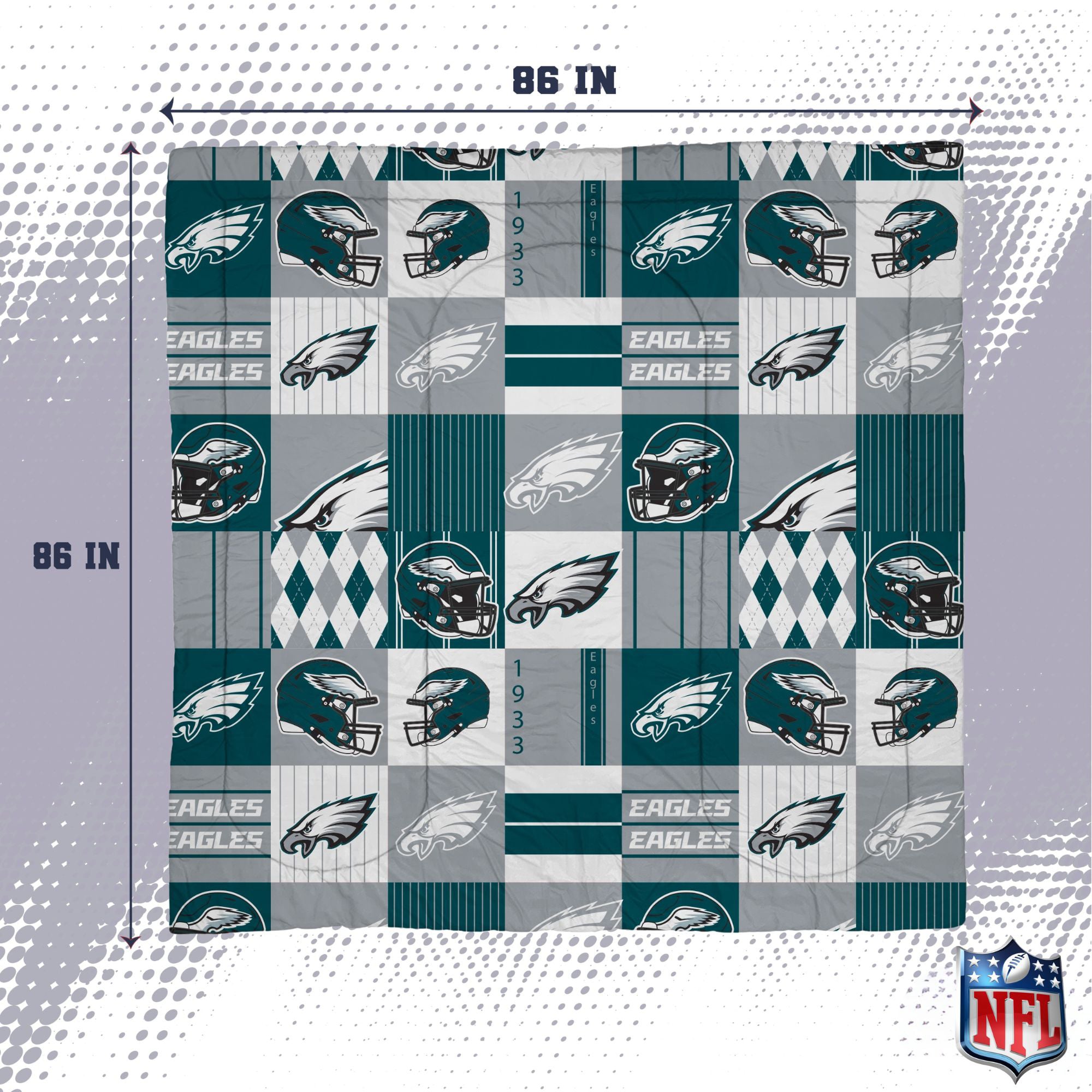 Ensemble de literie trois pièces à carreaux patchwork Pegasus Philadelphia Eagles (grand lit/queen)