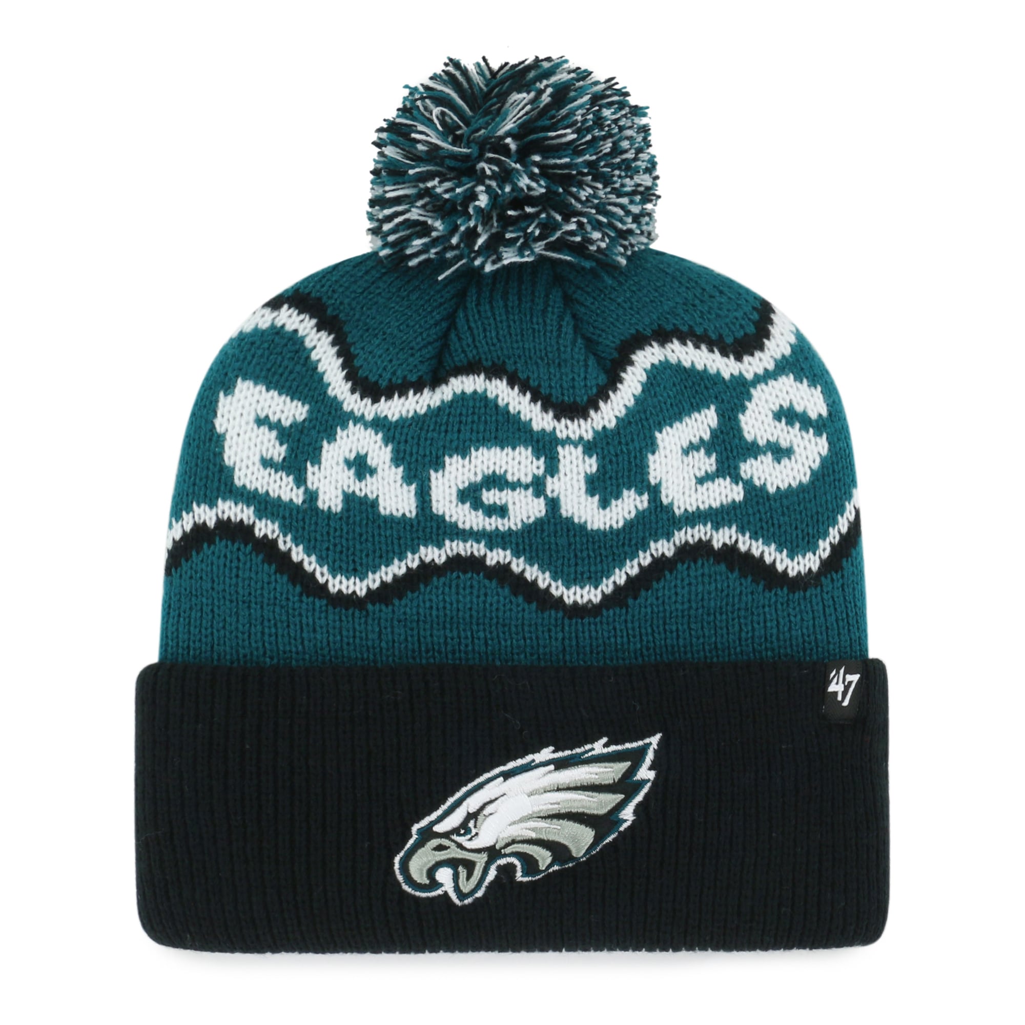 Bonnet tricoté à revers vert nuit Philadelphia Eagles, modèle '47, pour enfants d'âge préscolaire.