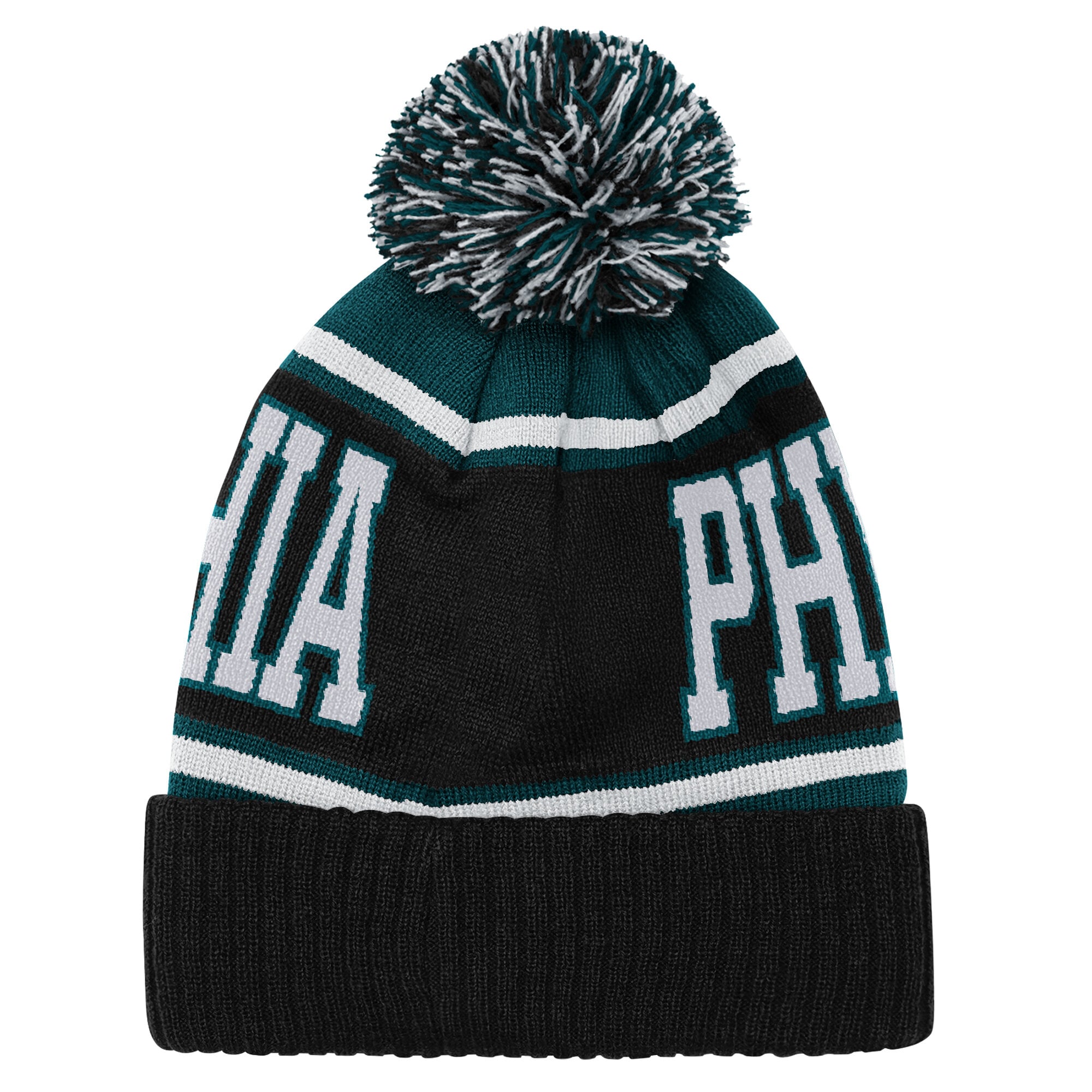 Bonnet tricoté à revers noir Philadelphia Eagles True Edge avec pompon, pour enfants d'âge préscolaire (Outerstuff).