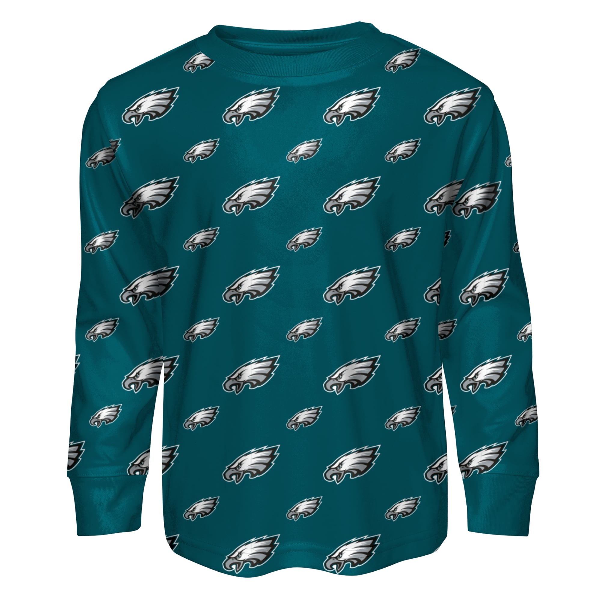 Ensemble pyjama Outerstuff vert nuit à imprimé intégral Philadelphia Eagles pour enfants d'âge préscolaire : T-shirt manches longues et pantalon.