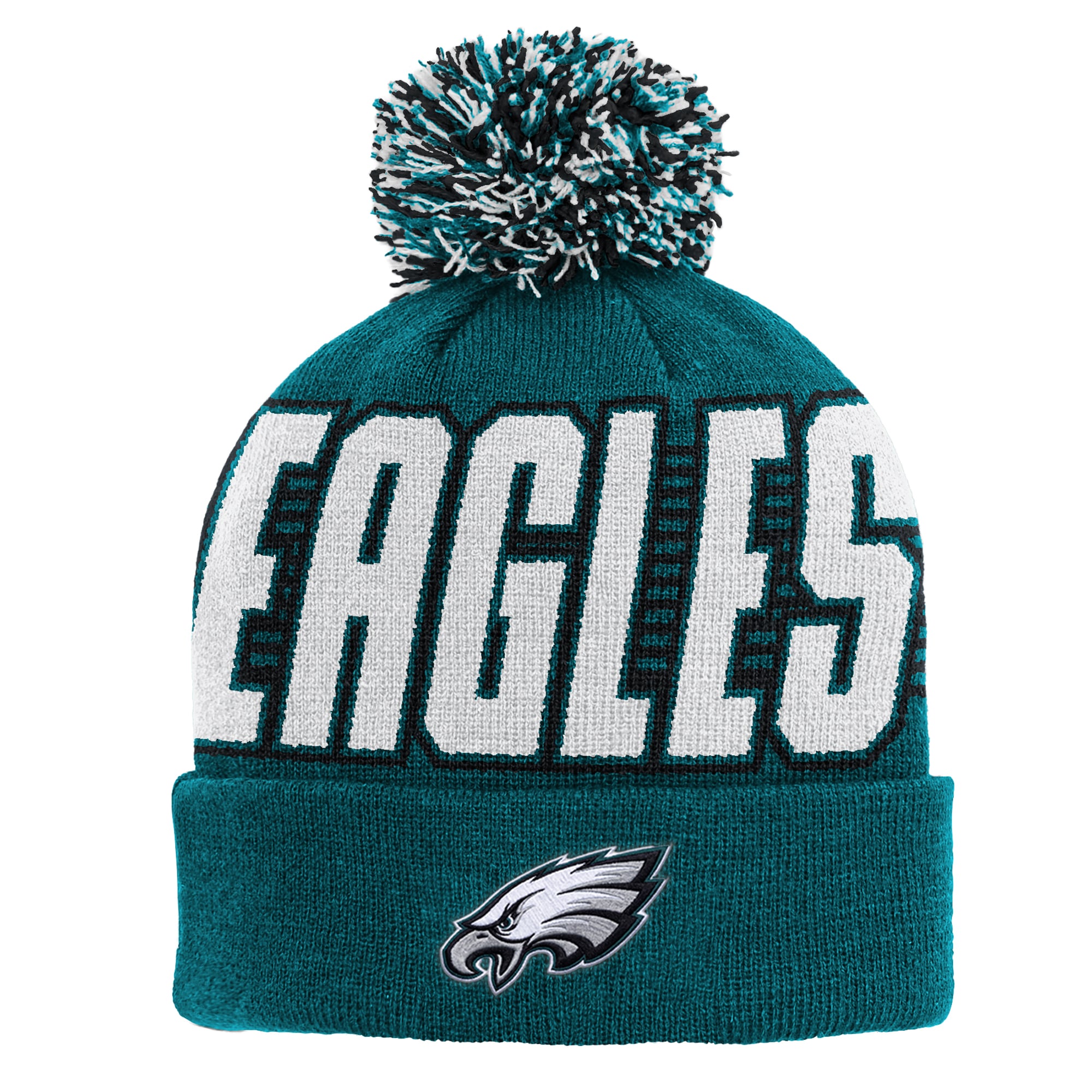 Bonnet tricoté à revers vert nuit Philadelphia Eagles avec pompon, pour enfants d'âge préscolaire (Outerstuff).