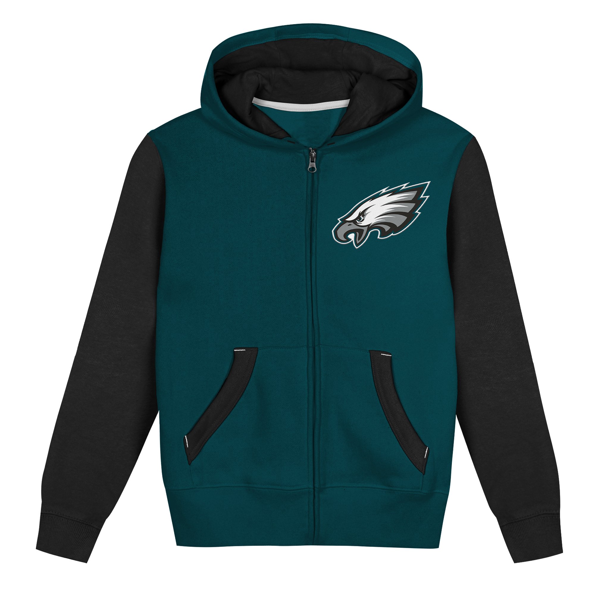 Sweat à capuche zippé vert nuit Outerstuff pour enfants d'âge préscolaire, motif Philadelphia Eagles Stadium Colorblock.