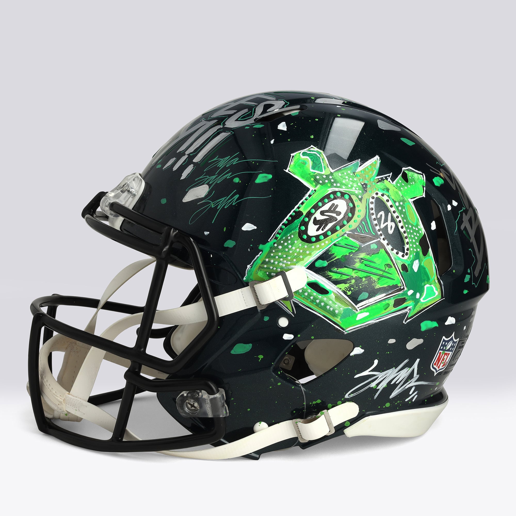 Casque Speed ​​Authentic autographié par Saquon Barkley (Philadelphia Eagles) - Illustration de King Saladeen - Édition limitée n° 1/1 - BB14001606