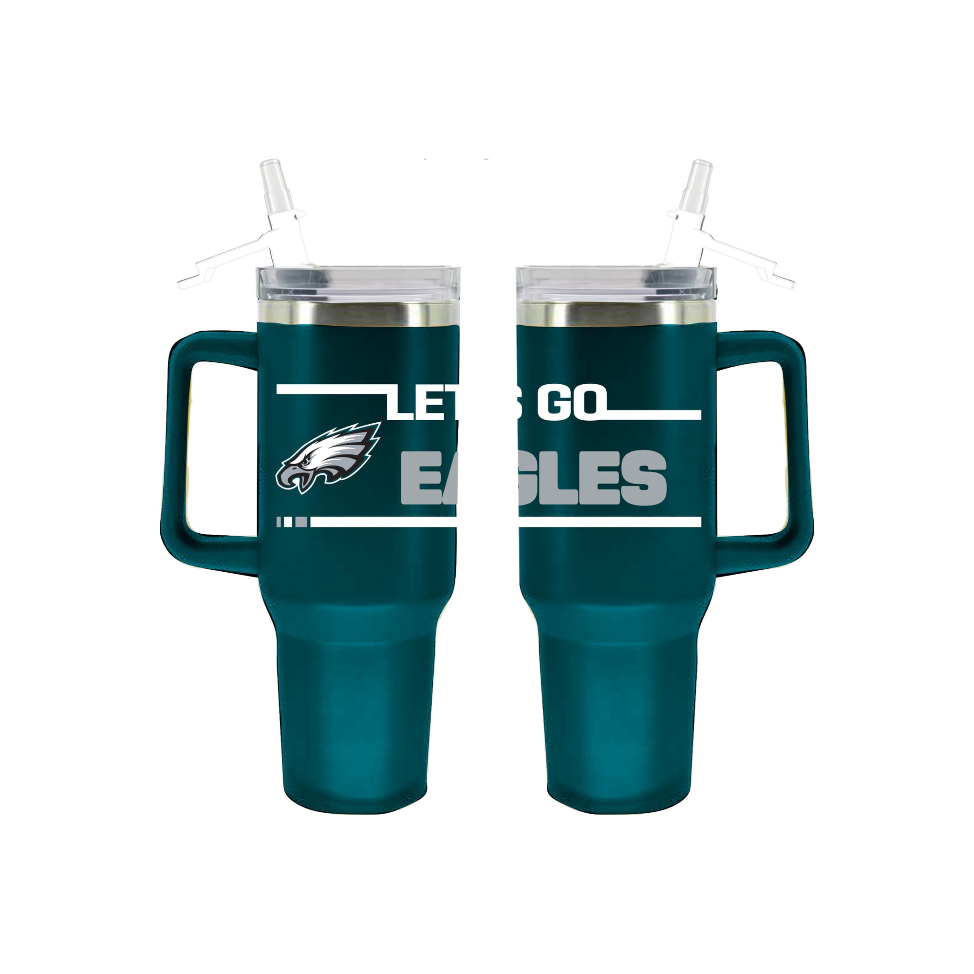 Gobelet isotherme de 1,2 L (40 oz) en acier inoxydable aux couleurs des Eagles de Philadelphie, avec paille rabattable, de The Memory Company.
