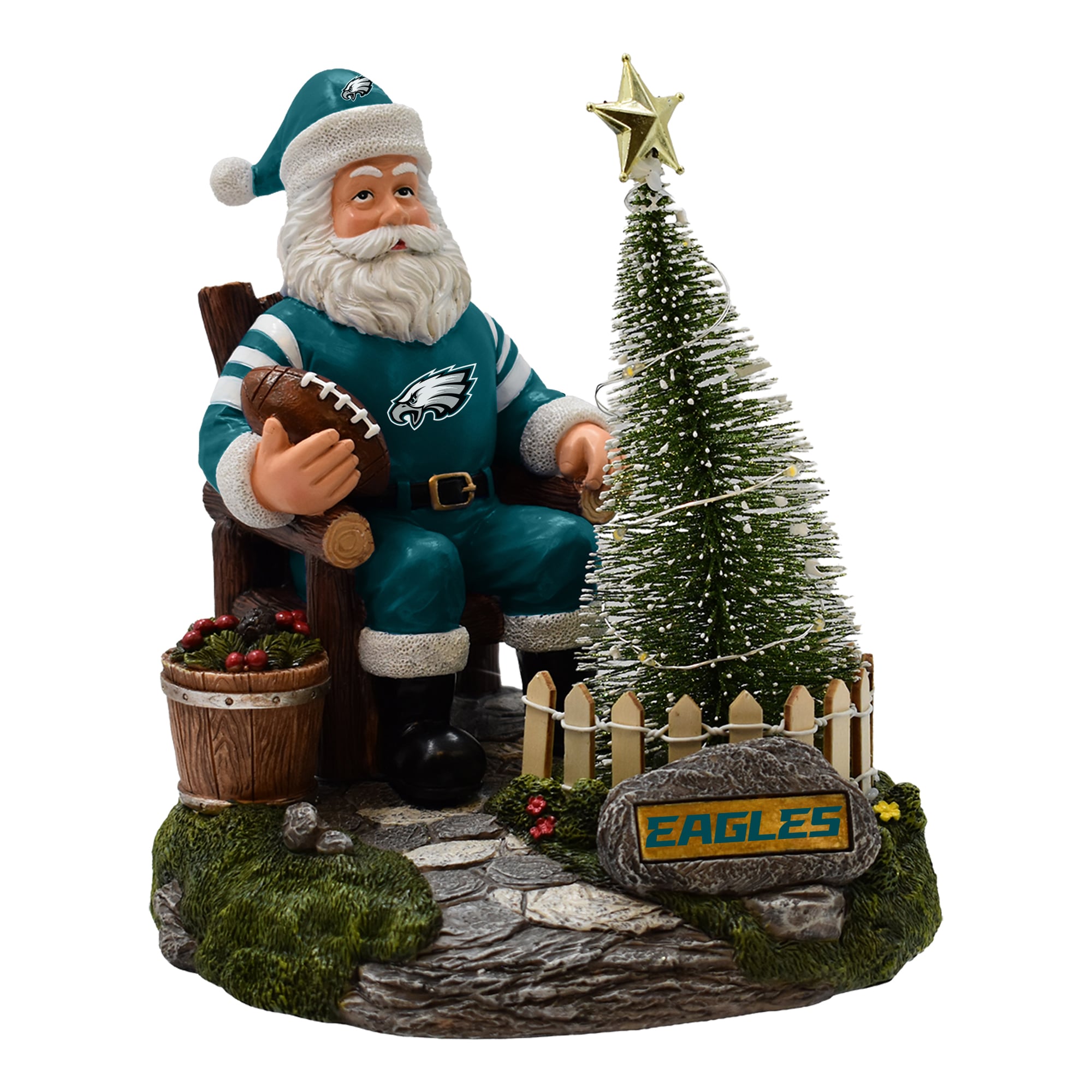 Figurine de Père Noël des Eagles de Philadelphie de The Memory Company avec sapin LED