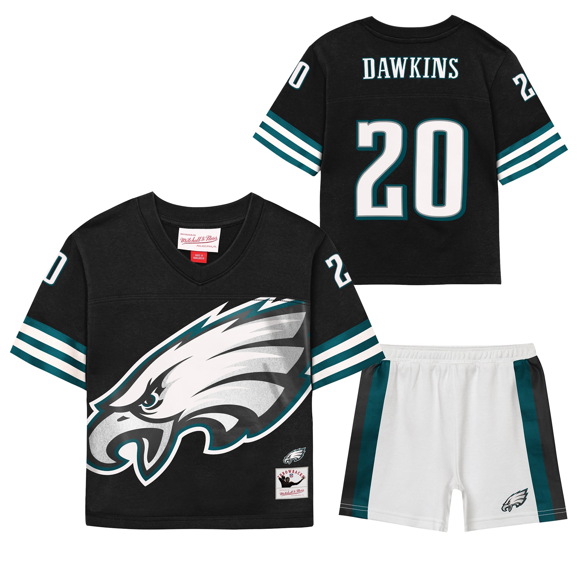 Ensemble short pour tout-petit Mitchell & Ness Brian Dawkins noir Philadelphia Eagles Playmaker