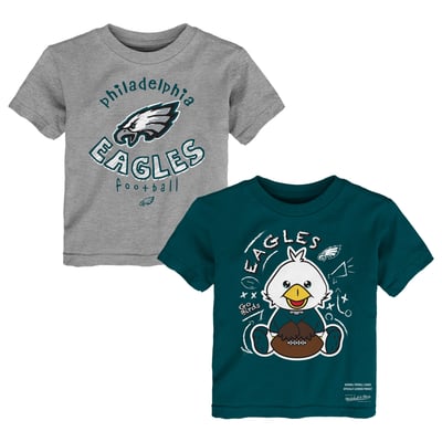  Philadelphia Eagles Mitchell & Ness Toddler Two-Pack Sketched Up T-Shirt Set  - Midnight Green/Heather Gray