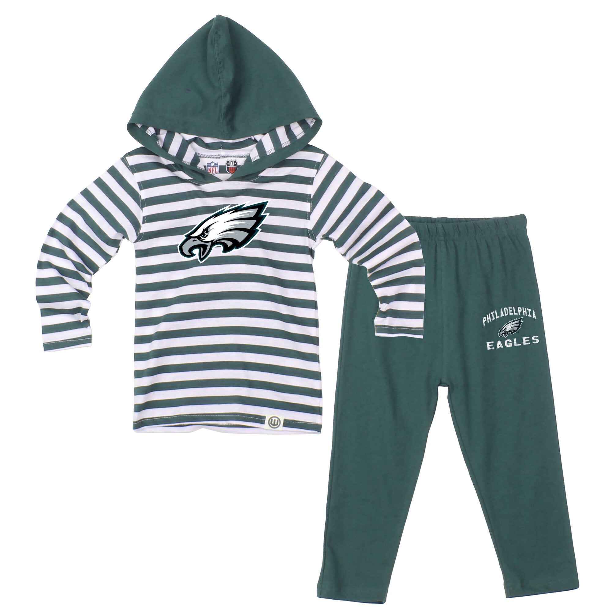 Ensemble pour tout-petit Wes & Willy vert nuit à rayures Philadelphia Eagles : haut manches longues et pantalon capuche.