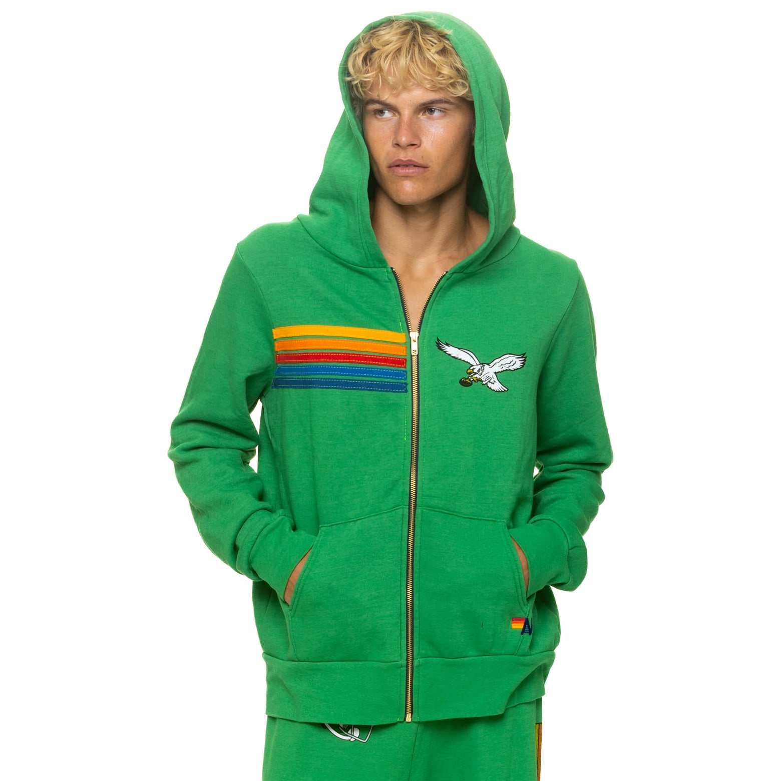 Sweat à capuche unisexe Aviator Nation Kelly Green Philadelphia Eagles en mélange de trois matières, fermeture éclair intégrale