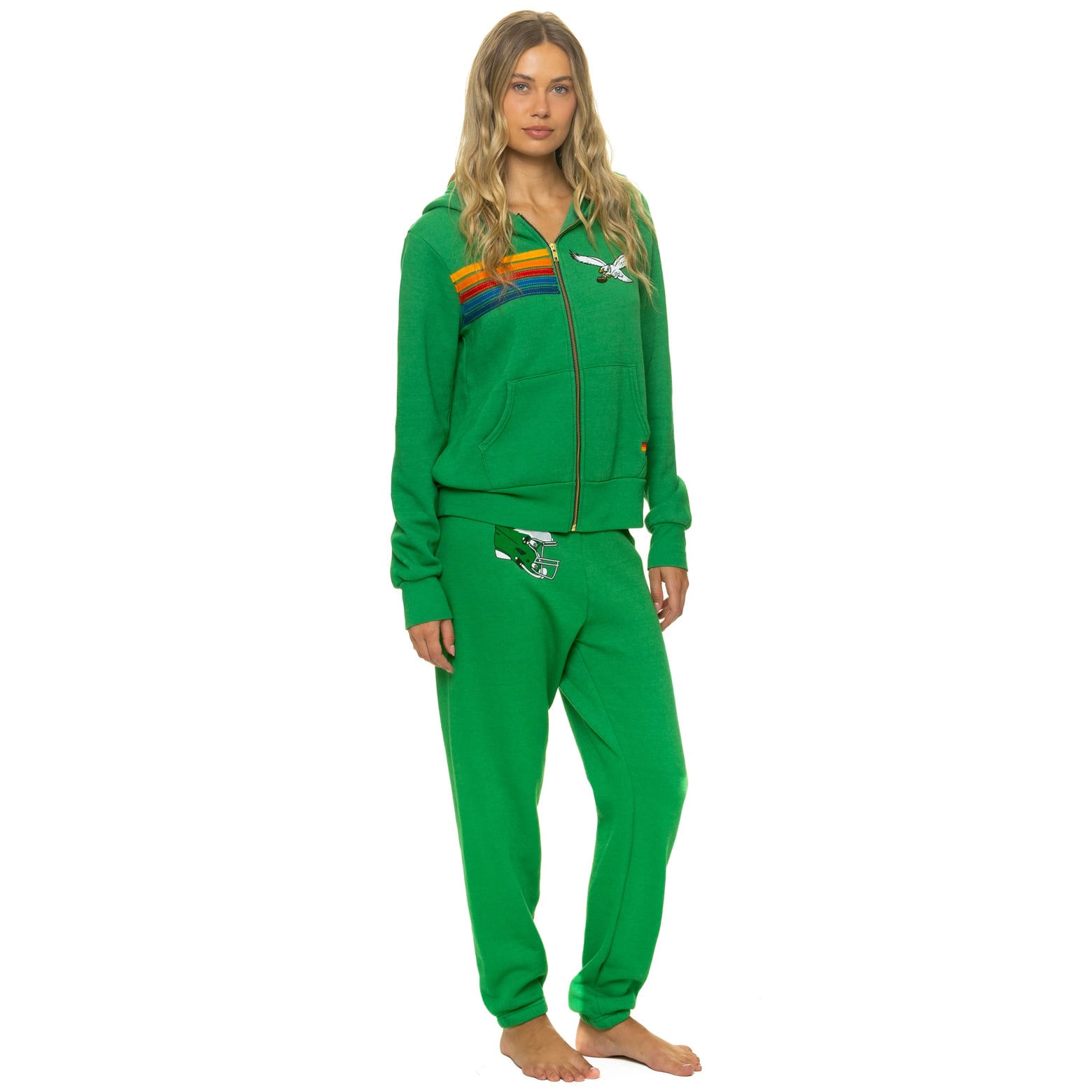 Sweat à capuche unisexe Aviator Nation Kelly Green Philadelphia Eagles en mélange de trois matières, fermeture éclair intégrale