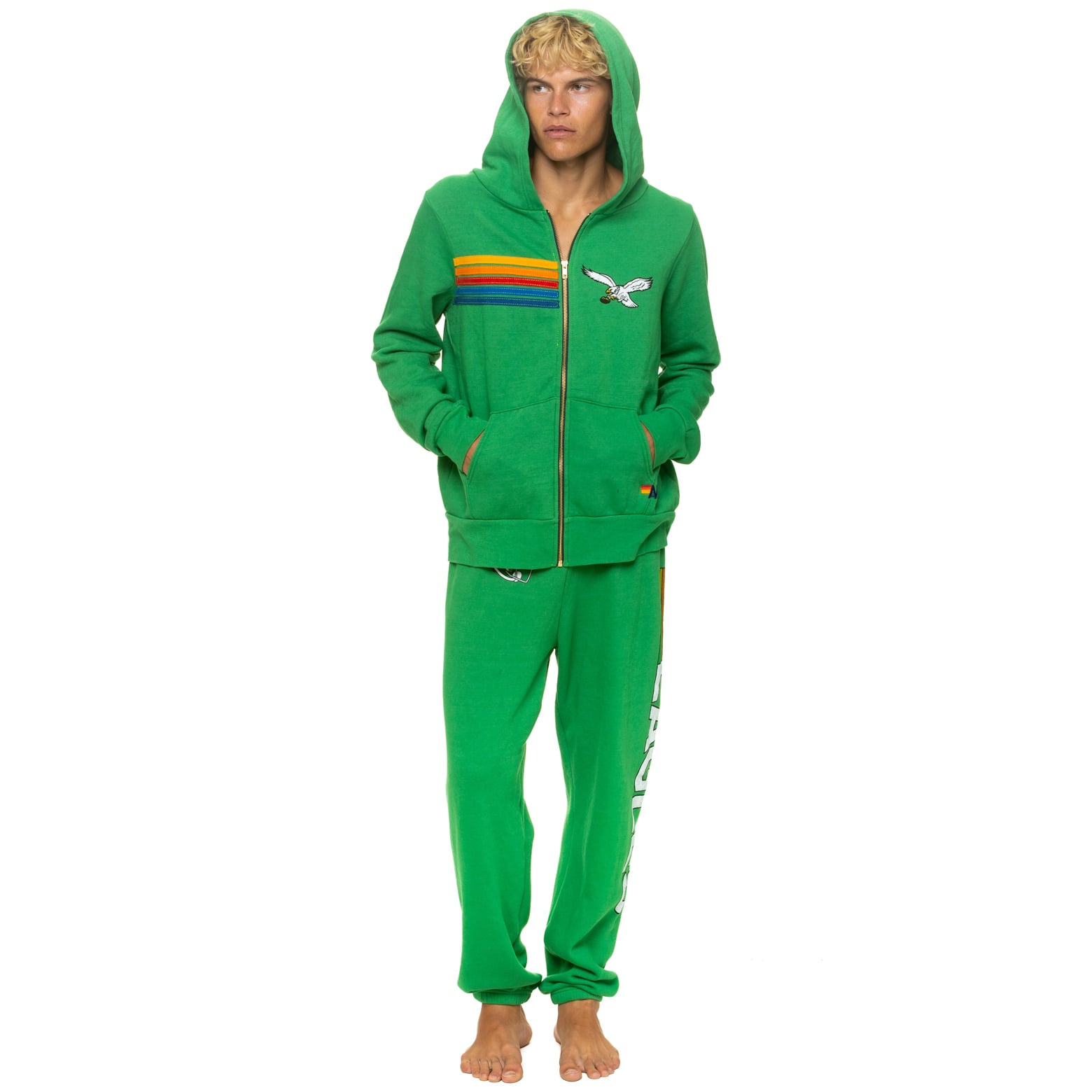 Sweat à capuche unisexe Aviator Nation Kelly Green Philadelphia Eagles en mélange de trois matières, fermeture éclair intégrale