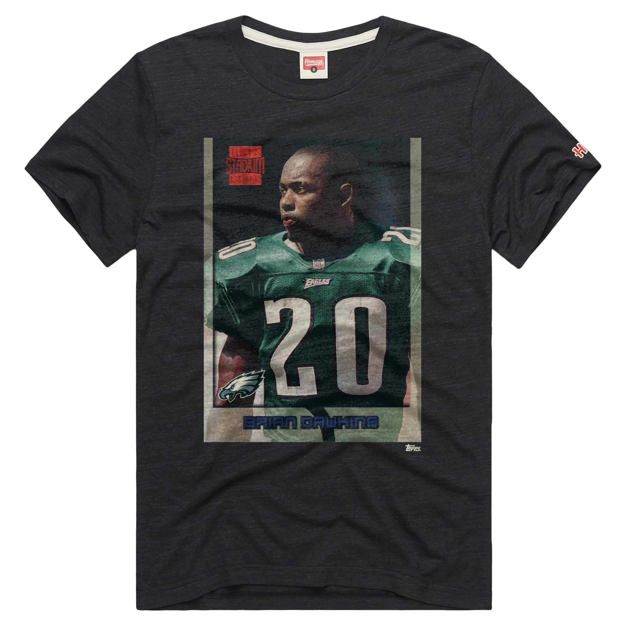 T-shirt unisexe hommage à Brian Dawkins, couleur anthracite, Philadelphia Eagles, NFL Topps Trading Card, mélange de trois matières