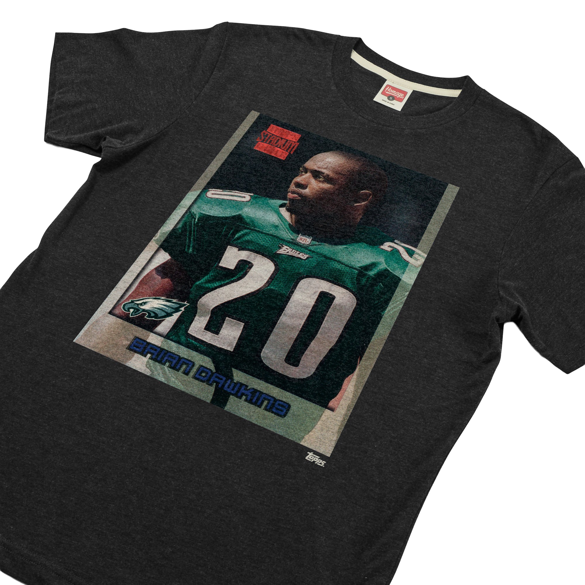 T-shirt unisexe hommage à Brian Dawkins, couleur anthracite, Philadelphia Eagles, NFL Topps Trading Card, mélange de trois matières