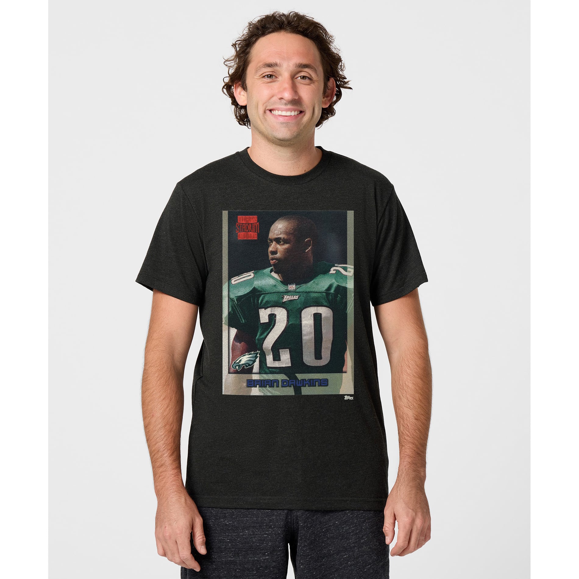 T-shirt unisexe hommage à Brian Dawkins, couleur anthracite, Philadelphia Eagles, NFL Topps Trading Card, mélange de trois matières