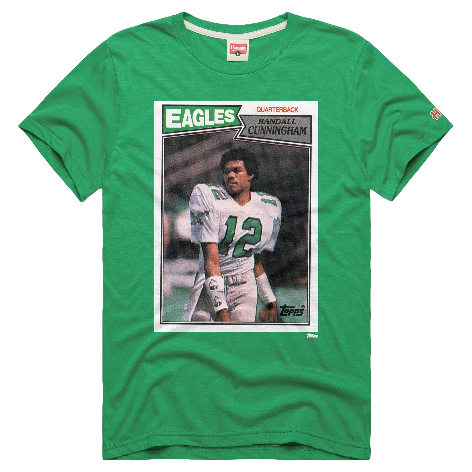 T-shirt unisexe hommage à Randall Cunningham, vert Kelly, Philadelphia Eagles, NFL Topps Trading Card, mélange de trois matières