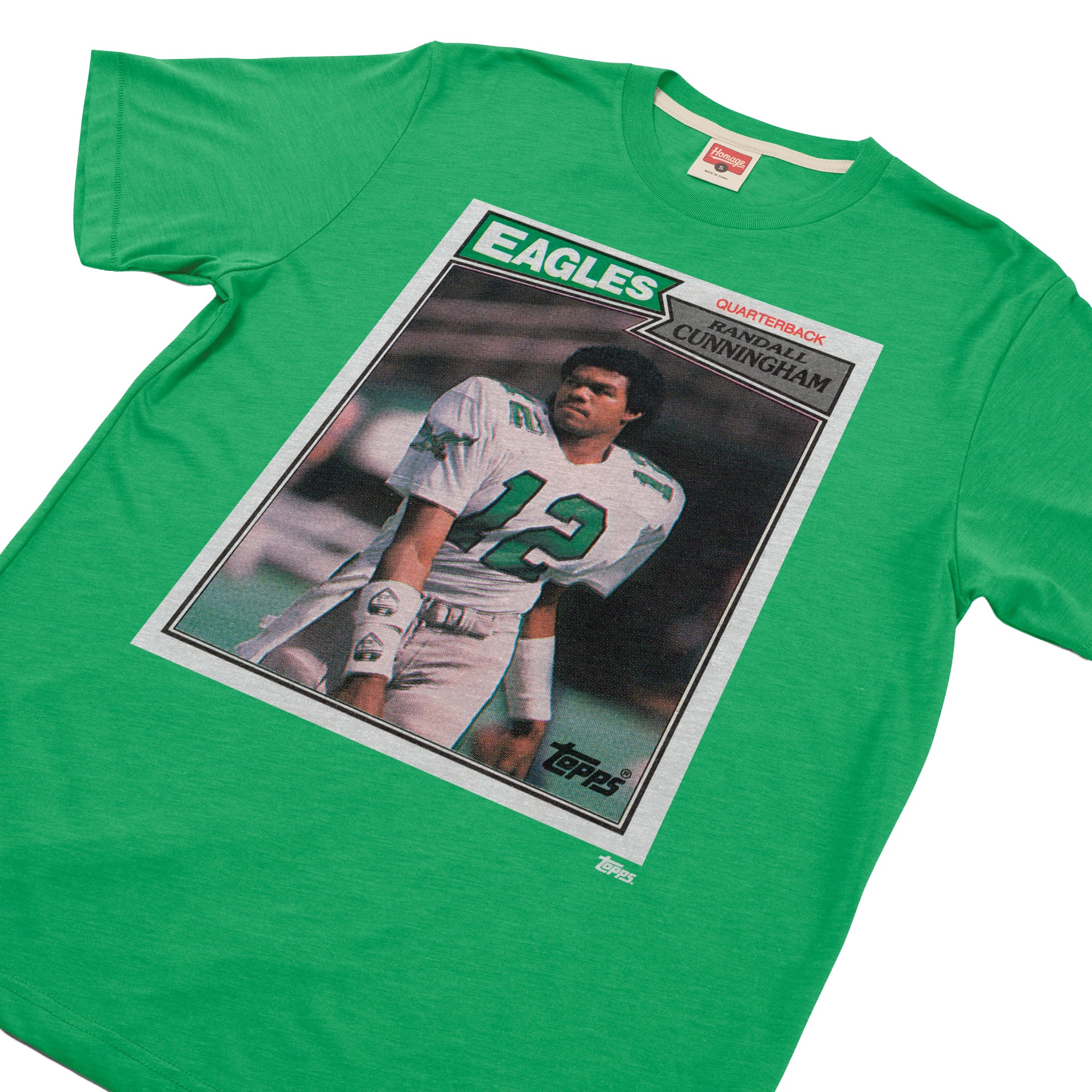T-shirt unisexe hommage à Randall Cunningham, vert Kelly, Philadelphia Eagles, NFL Topps Trading Card, mélange de trois matières
