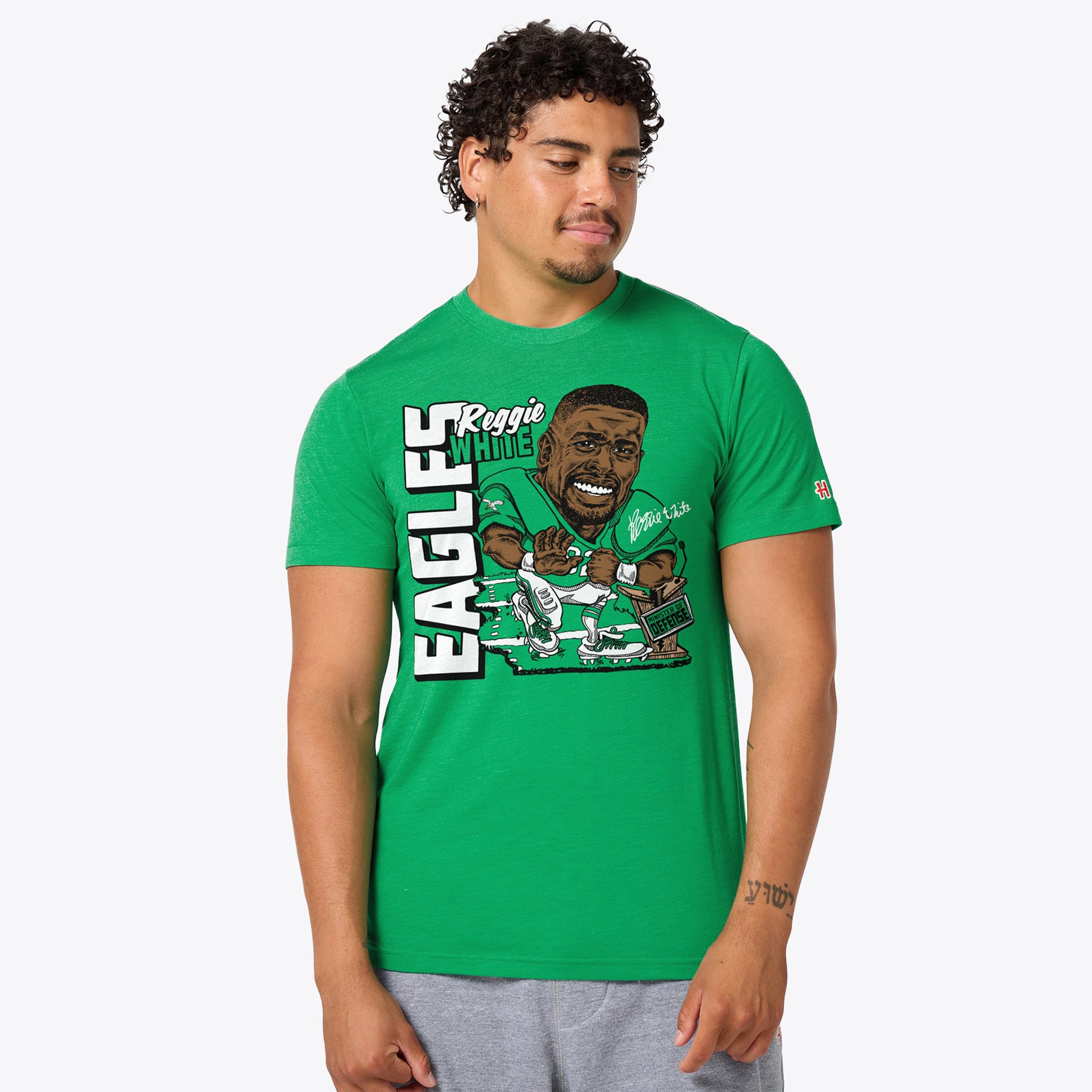 T-shirt unisexe en mélange de trois matières, hommage à Reggie White Stone, joueur des Eagles Philadelphie.