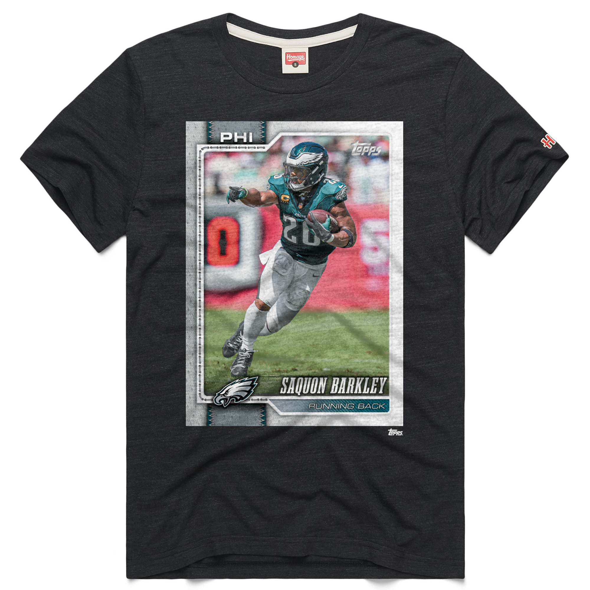 T-shirt unisexe Hommage à Saquon Barkley, couleur anthracite, Philadelphia Eagles, NFL Topps Trading Card, mélange de trois matières