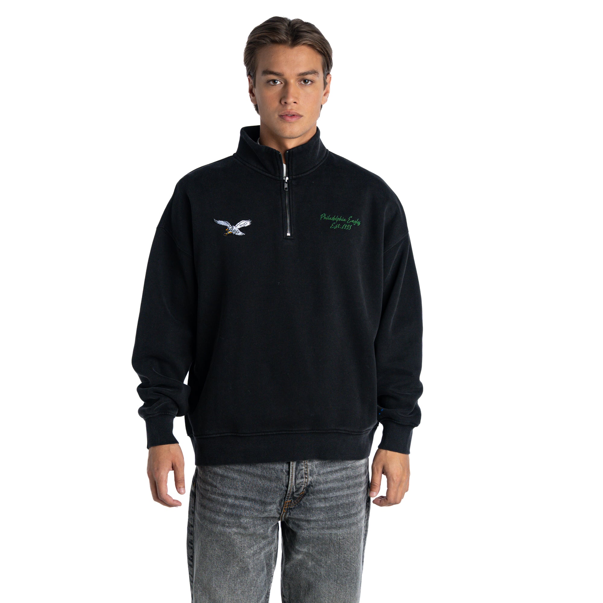 Pull polaire unisexe The Wild Collective Black Philadelphia Eagles, coupe carrée, fermeture éclair 1/4