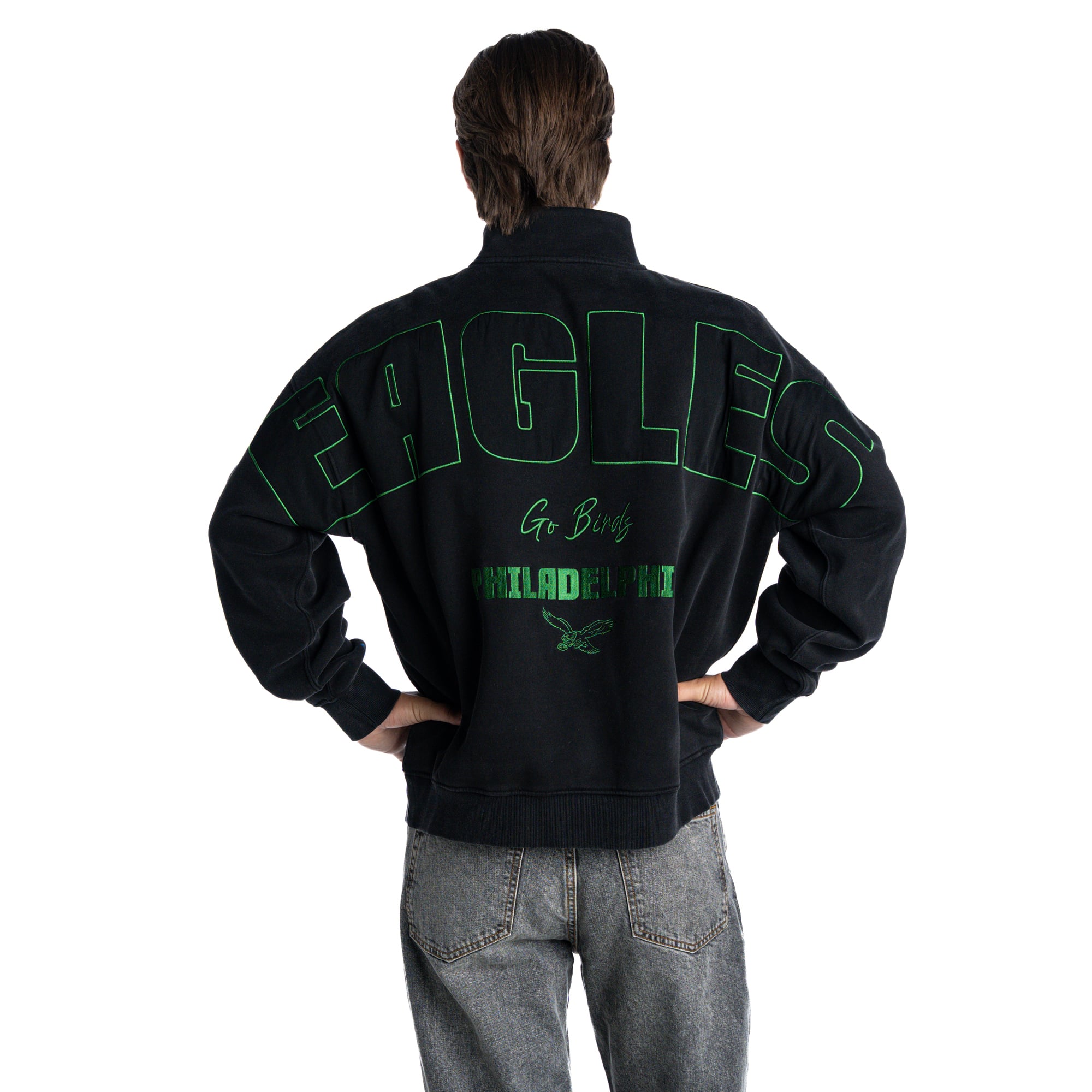 Pull polaire unisexe The Wild Collective Black Philadelphia Eagles, coupe carrée, fermeture éclair 1/4