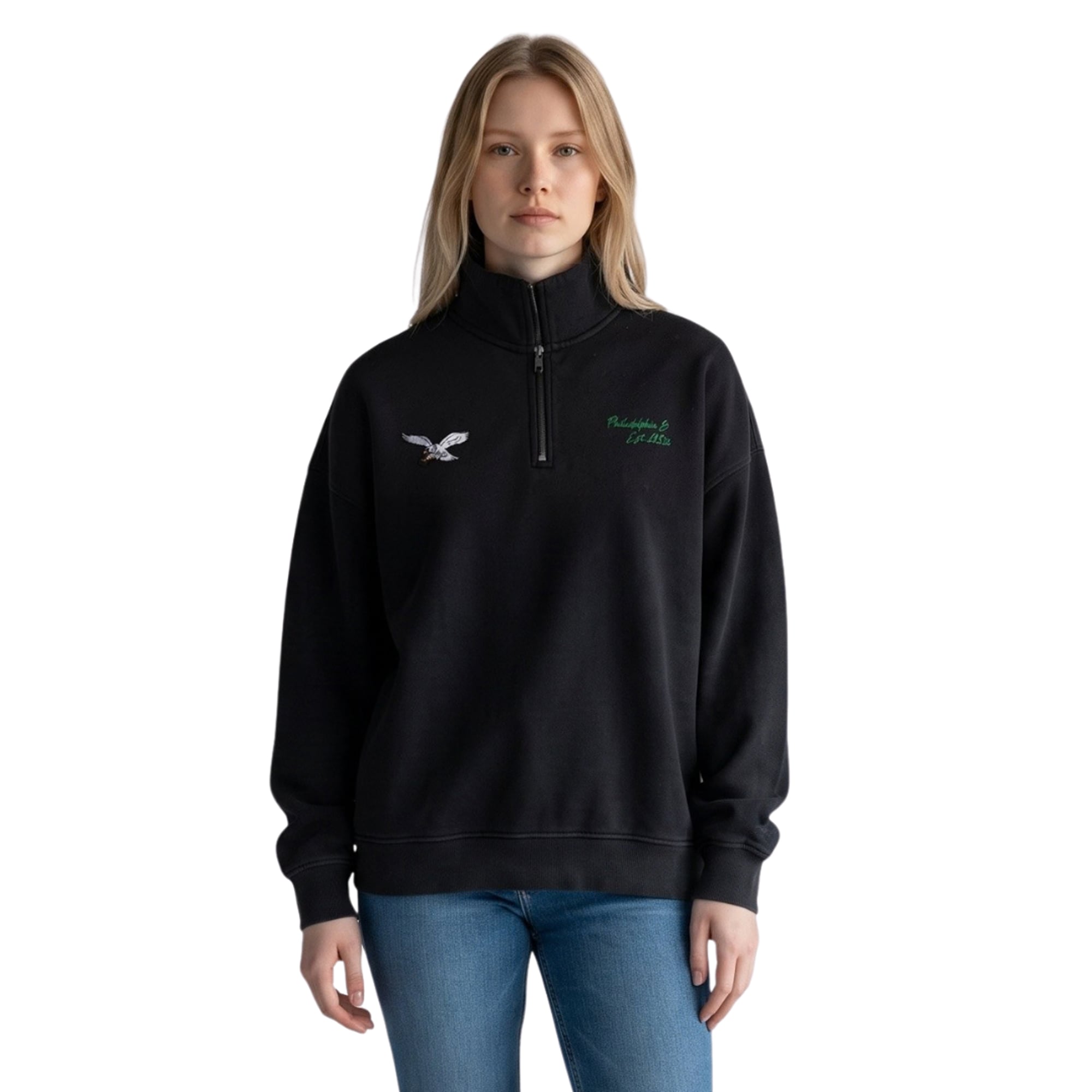 Pull polaire unisexe The Wild Collective Black Philadelphia Eagles, coupe carrée, fermeture éclair 1/4