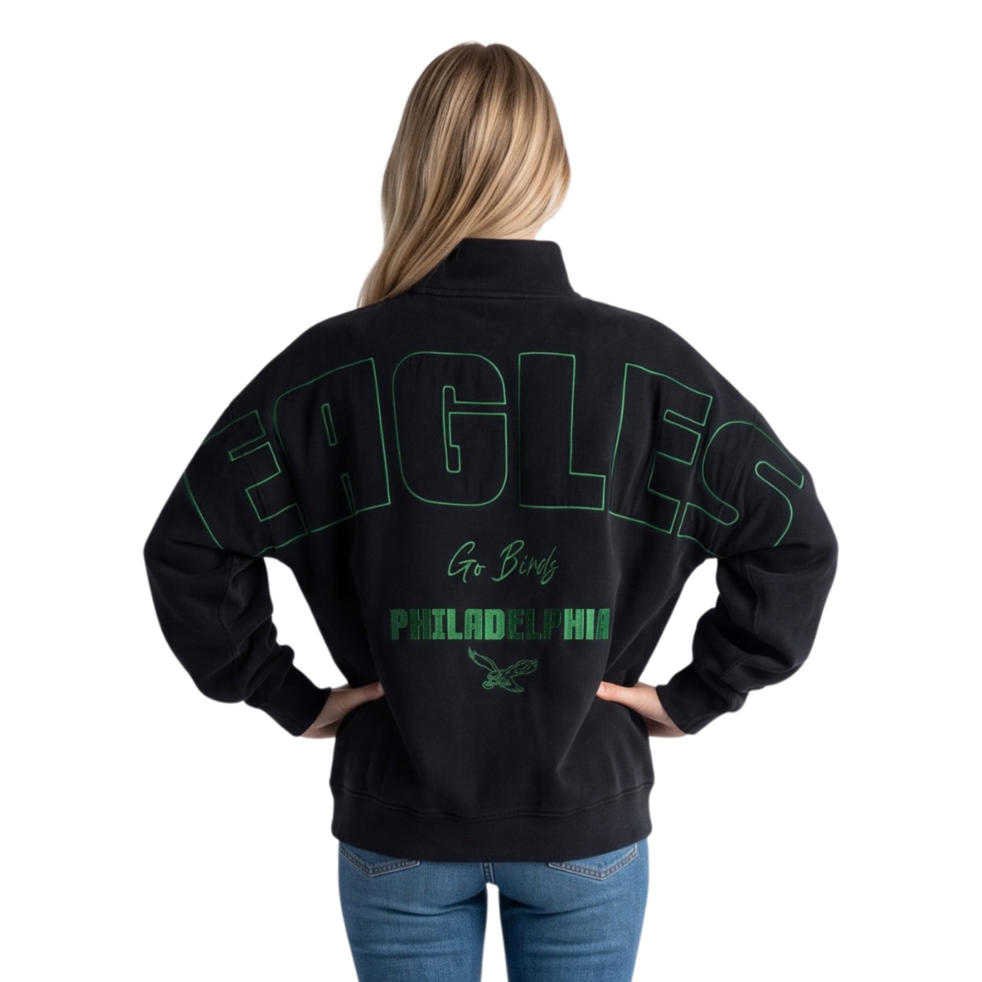 Pull polaire unisexe The Wild Collective Black Philadelphia Eagles, coupe carrée, fermeture éclair 1/4