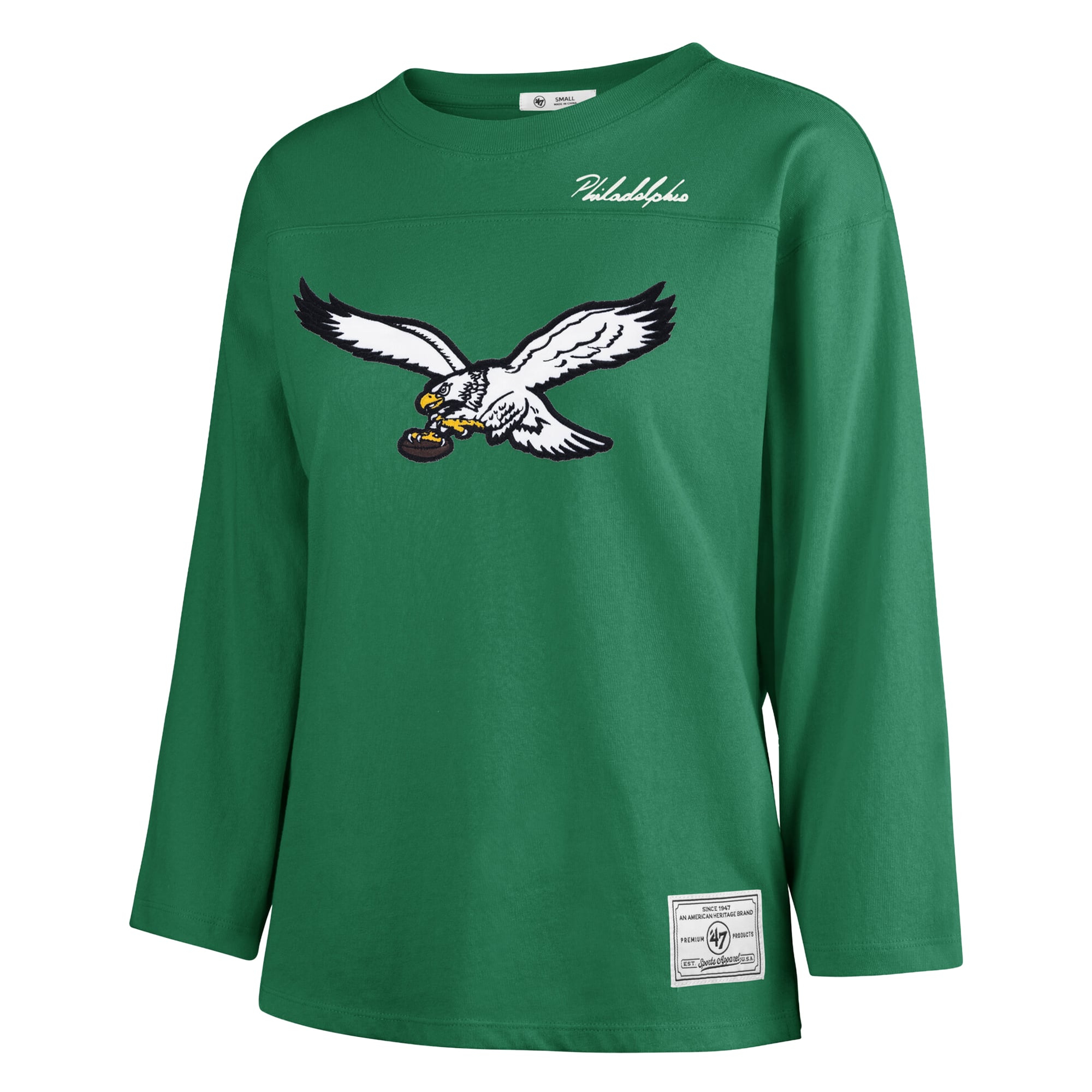 T-shirt à manches longues intemporel « Kelly Green Philadelphia Eagles Game Nod » pour femme, modèle 47