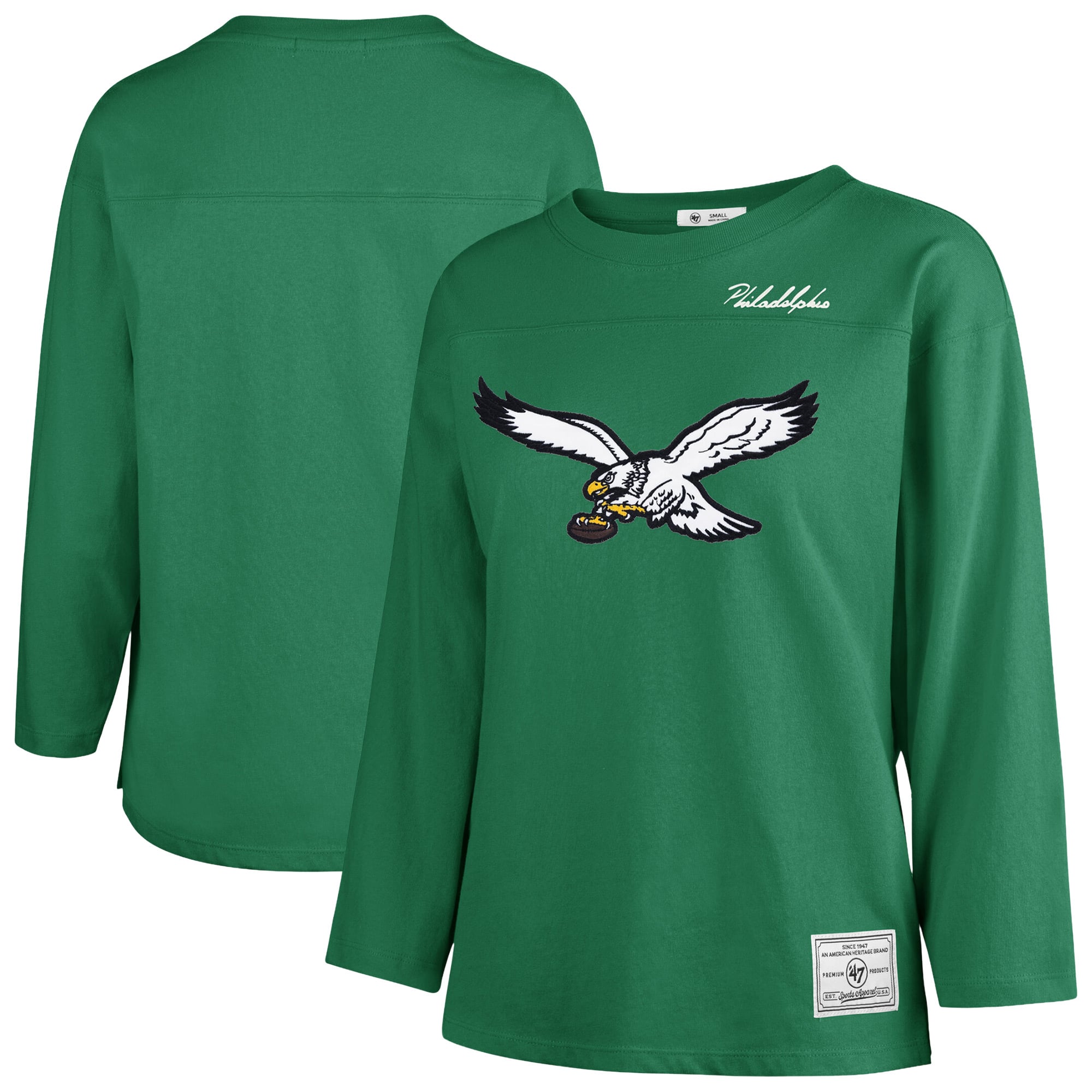 T-shirt à manches longues intemporel « Kelly Green Philadelphia Eagles Game Nod » pour femme, modèle 47