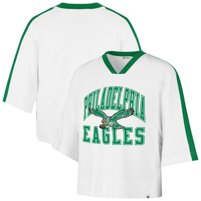 Philadelphia Eagles '47 Women's Big Overarch Drop Needle Raglan V-Neck T-Shirt - White