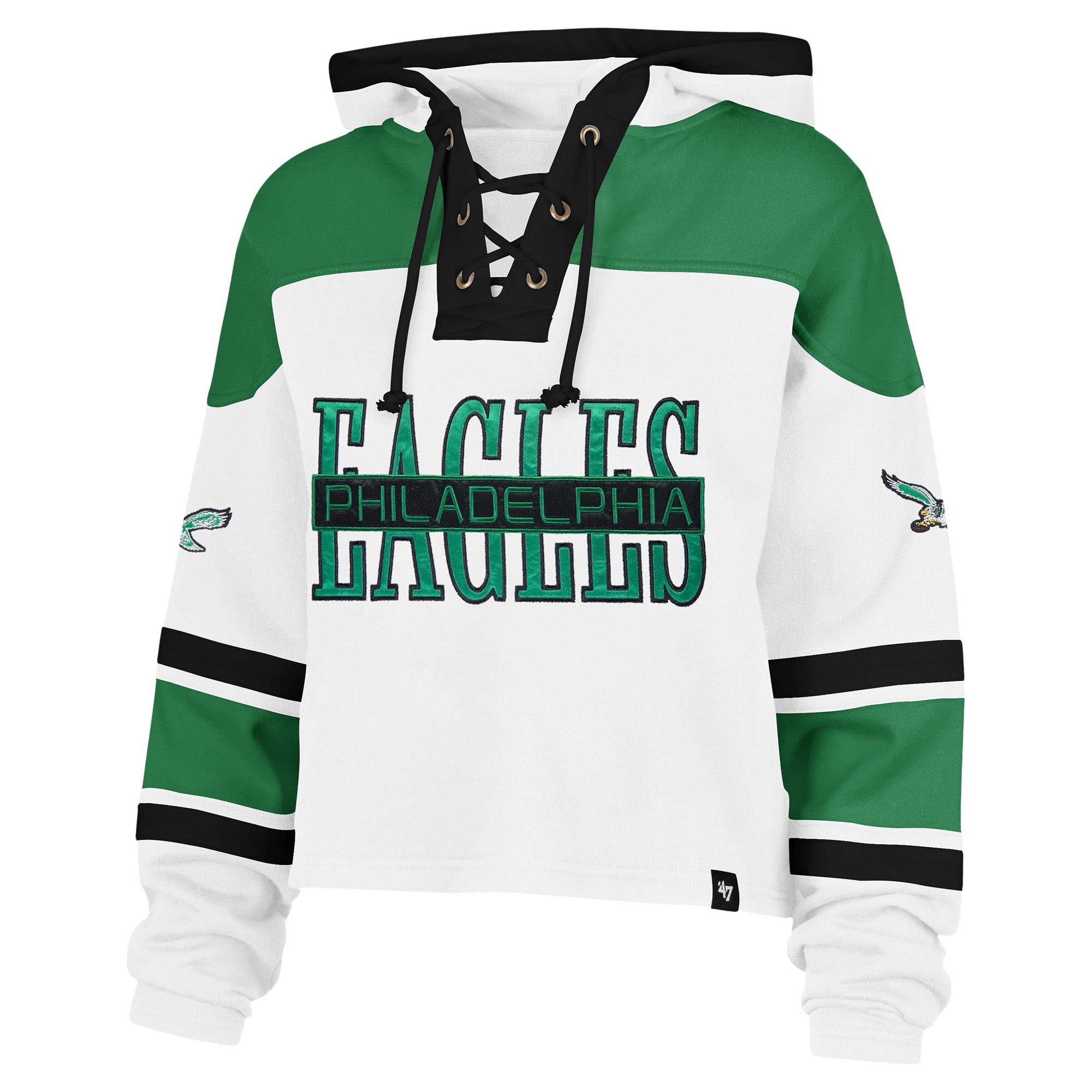 Women's '47 White Philadelphia Eagles Cut Thru Superior Lacer Hoodie