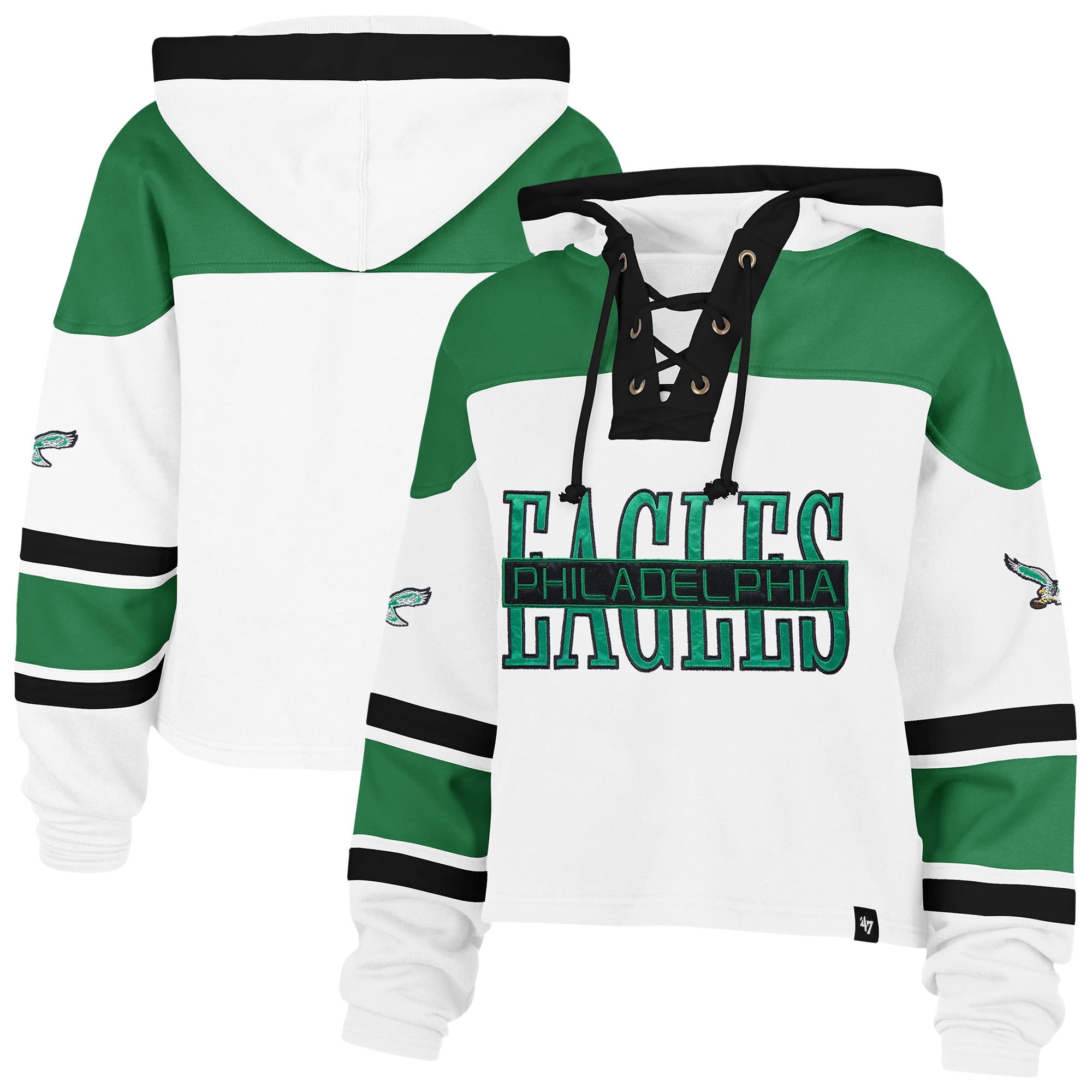 Women's '47 White Philadelphia Eagles Cut Thru Superior Lacer Hoodie