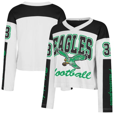  Philadelphia Eagles '47 Women's Exclamation Metro V-Neck Long Sleeve Jersey T-Shirt - White