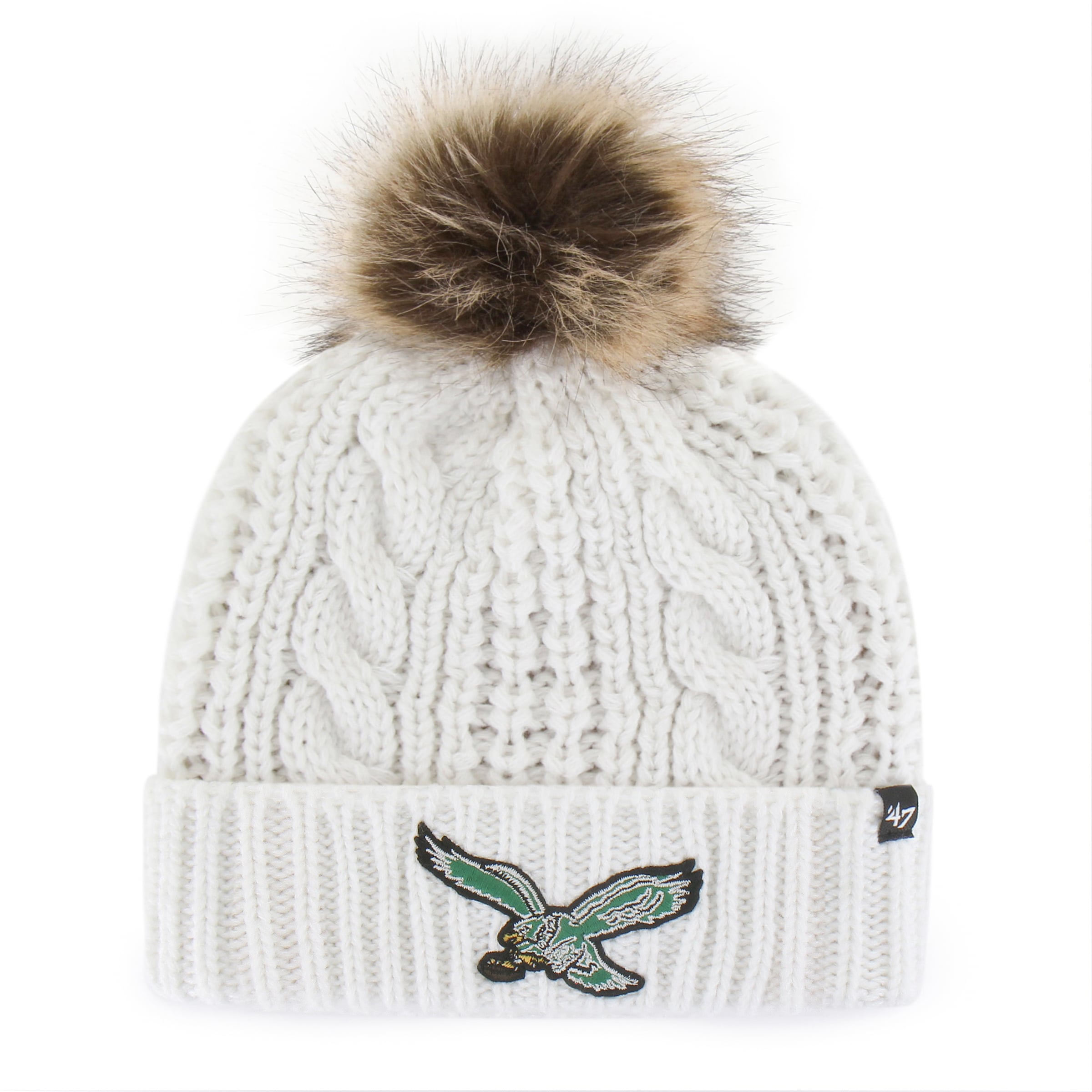 Bonnet à revers Meeko blanc Philadelphia Eagles n° 47 pour femme, avec pompon