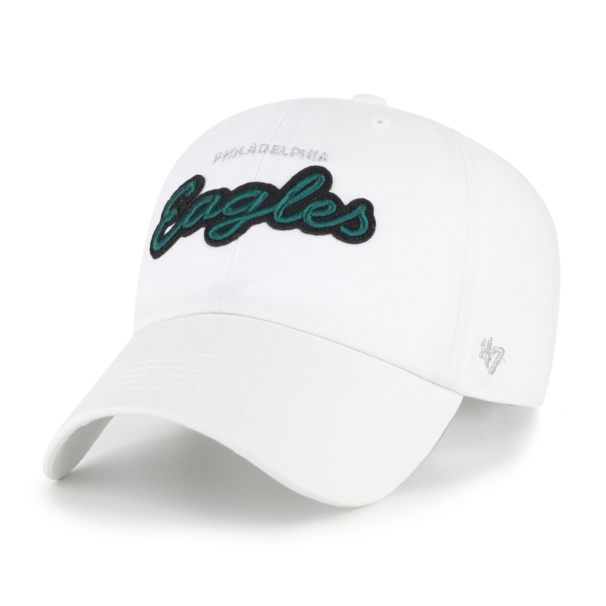 Women's '47  White Philadelphia Eagles Trendy Script Clean Up Adjustable Hat