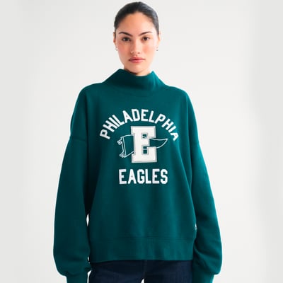 Philadelphia Eagles Abercrombie & Fitch Women's Sunday Oversized Funnel Neck Sweatshirt - Green