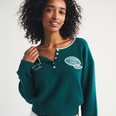 Philadelphia Eagles Abercrombie & Fitch Women's Merino Wool-Blend Henley Sweater - Midnight Green