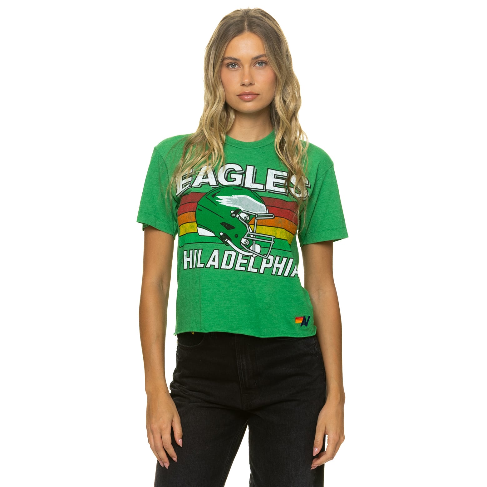 T-shirt Aviator Nation Kelly Green Philadelphia Eagles pour femme, coupe carrée, style boyfriend, en mélange de trois matières