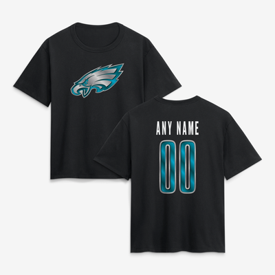 Philadelphia Eagles Women's Metallic Mascot Personalized Name & Number T-Shirt - Black
