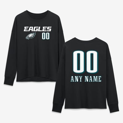 Philadelphia Eagles Women's Touchdown Wordmark Personalized Name & Number Long Sleeve T-Shirt - Black