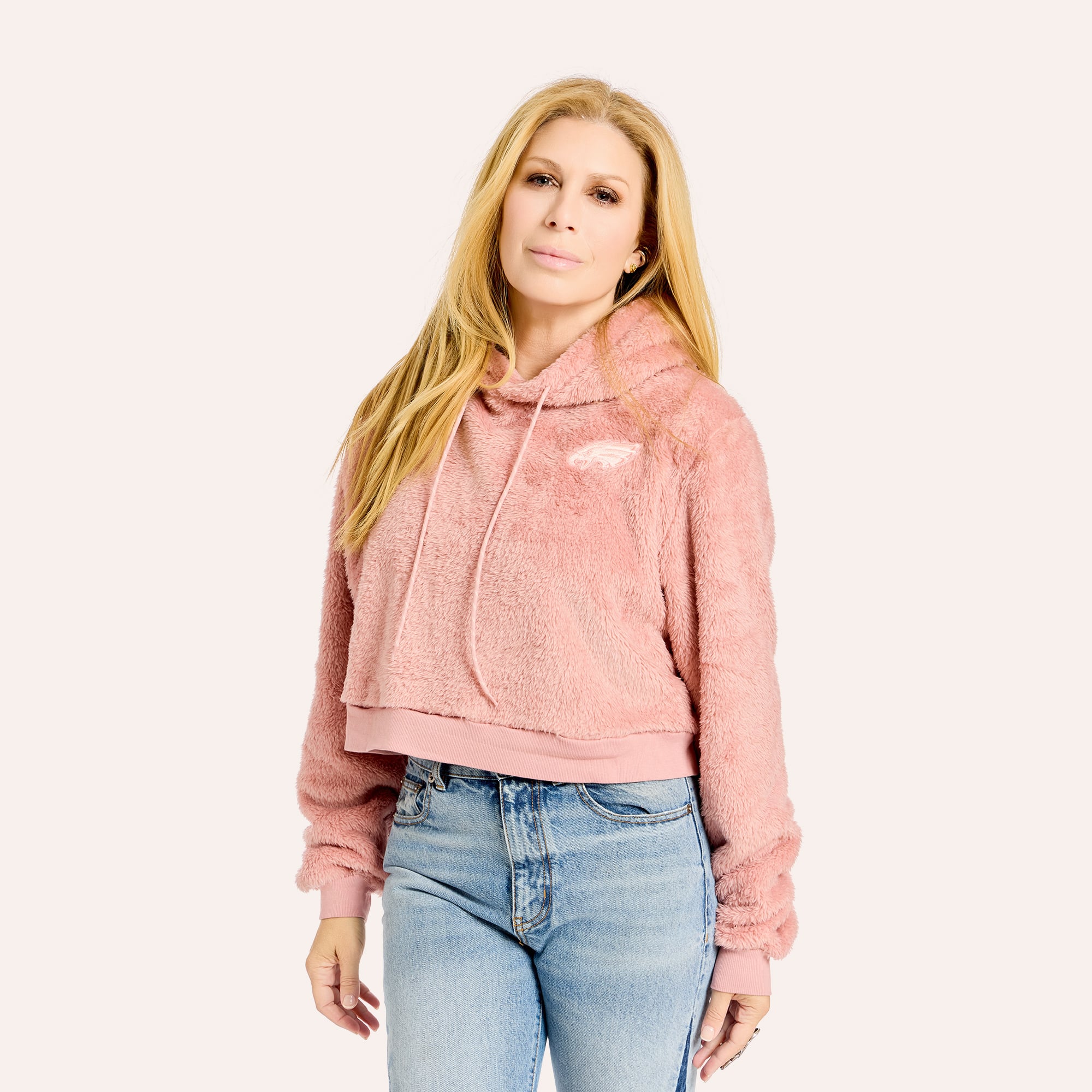 Women's by Jill Martin Pink Philadelphia Eagles Tonal Sherpa Cropped Hoodie