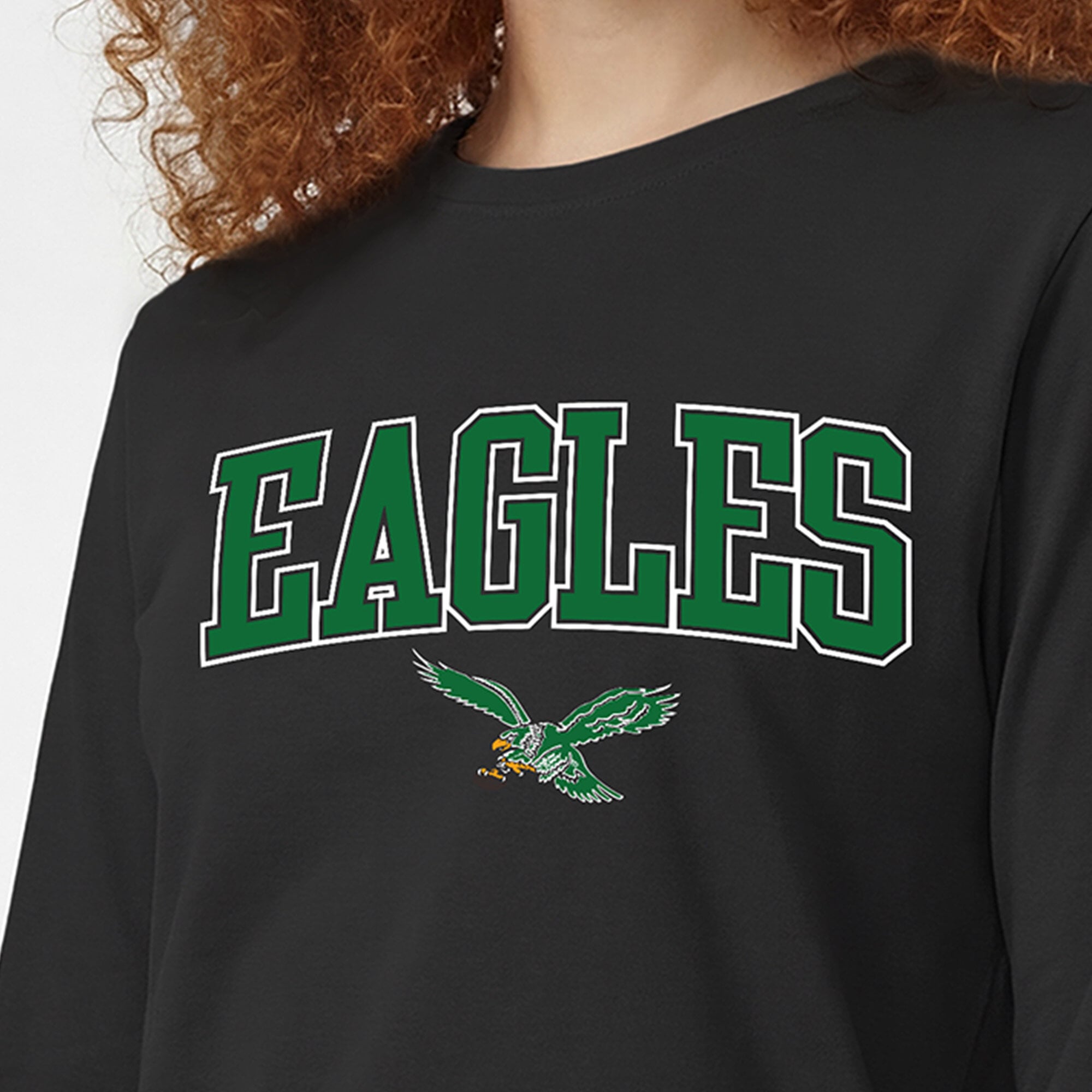 T-shirt à manches longues Champion noir pour femmes, logo principal des Eagles de Philadelphie