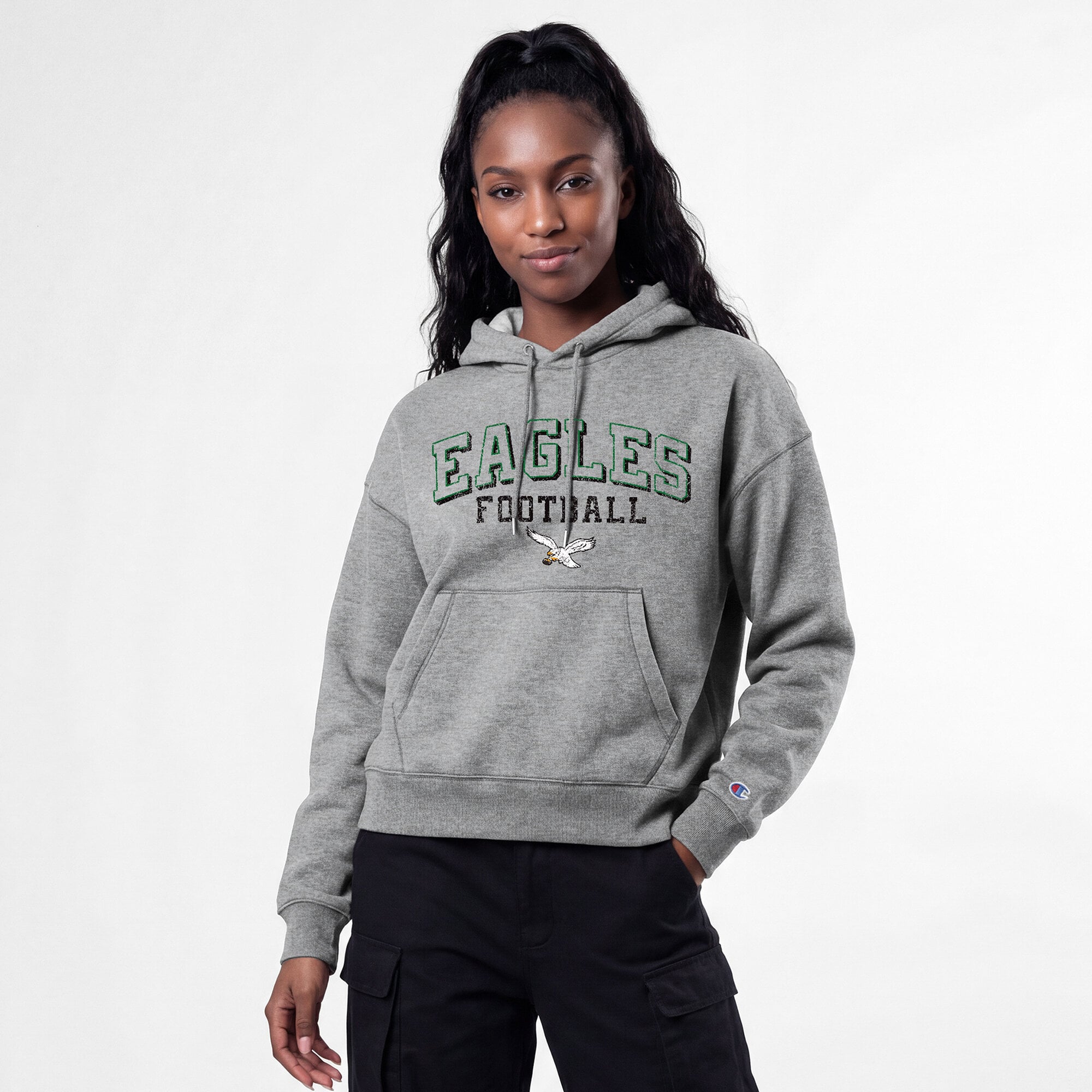 Sweat à capuche Champion Triumph Tri-Blend gris pour femme, modèle Philadelphia Eagles.