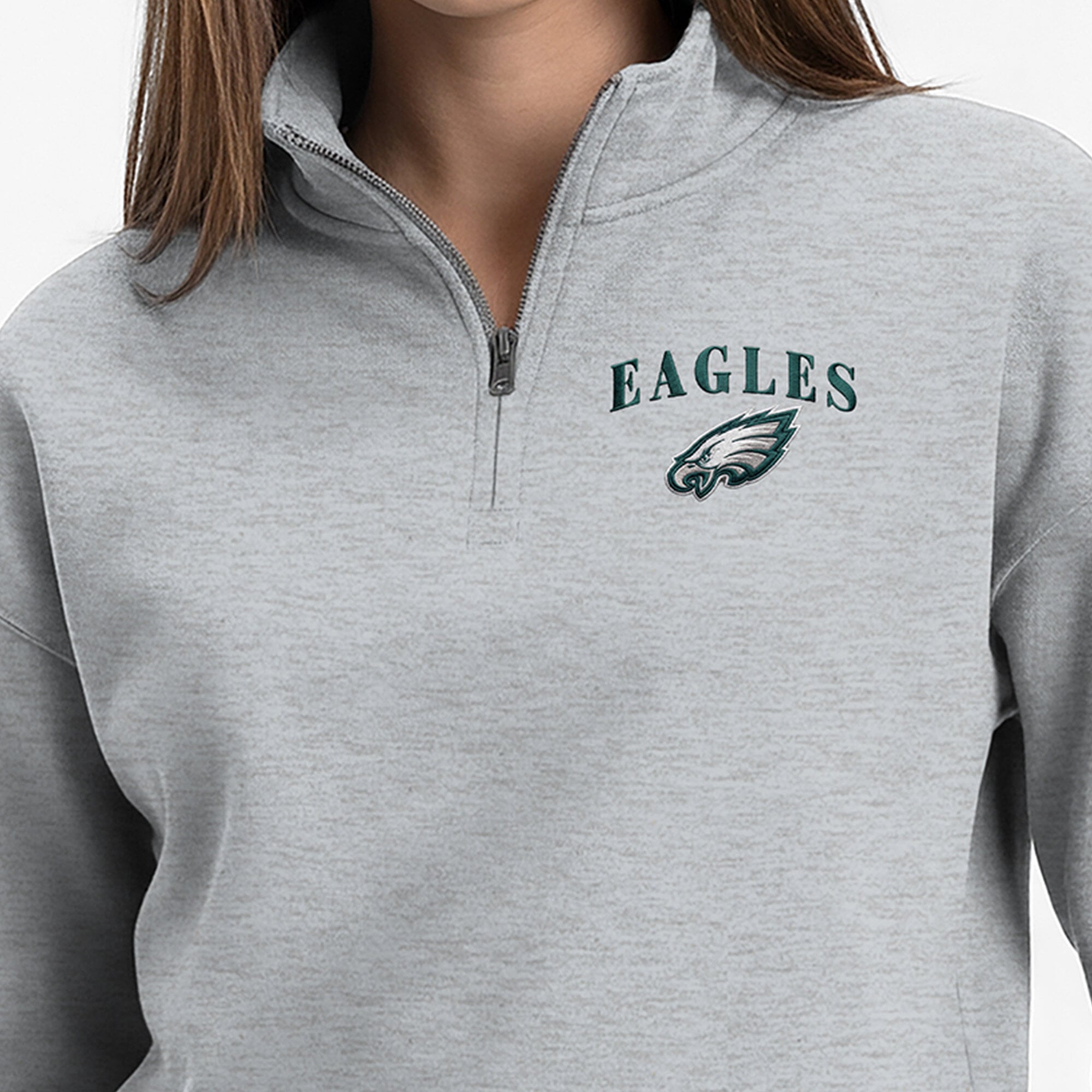 Women's Champion  Heather Gray Philadelphia Eagles Powerblend Quarter-Zip Sweatshirt