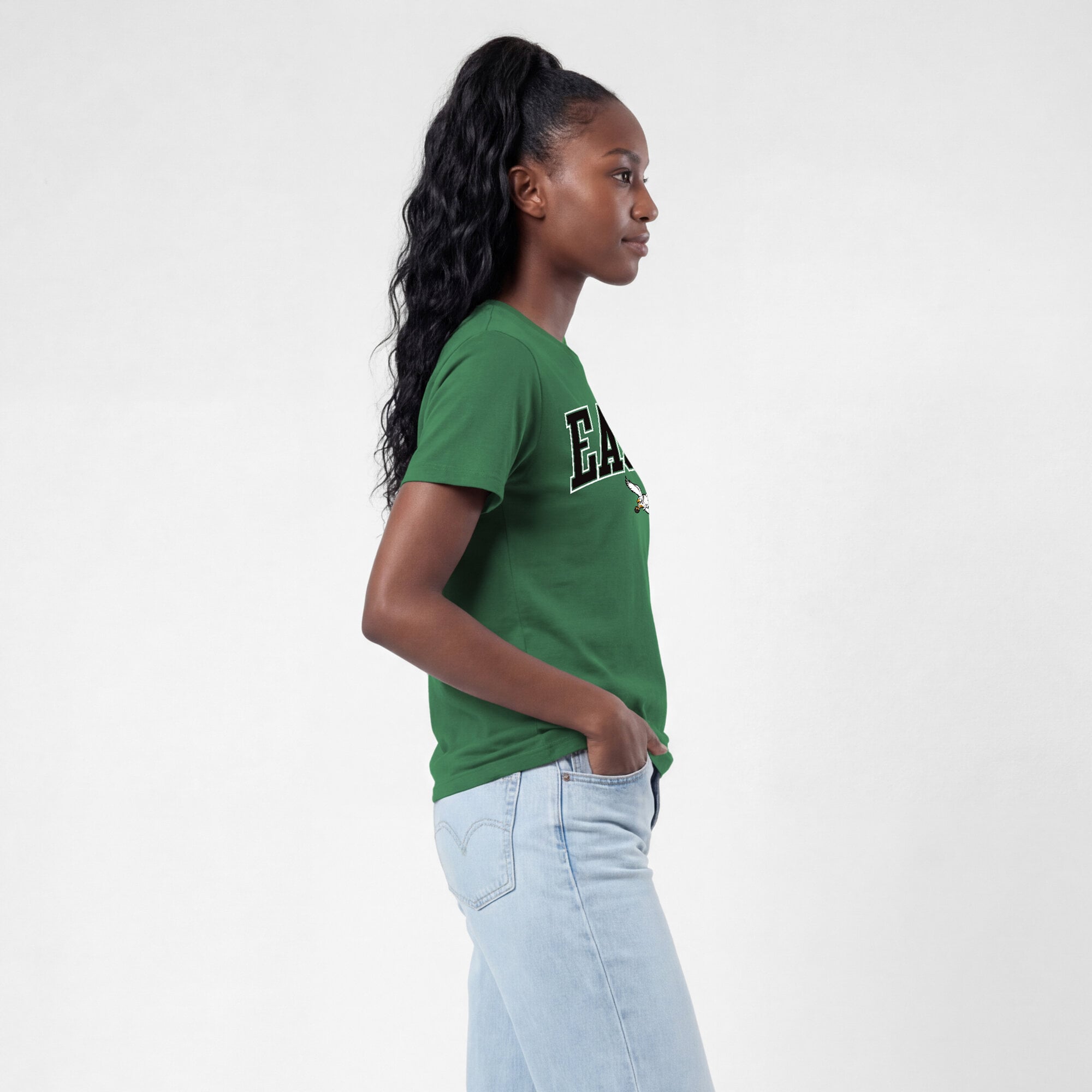 T-shirt Champion Kelly Green Philadelphia Eagles pour femmes, logo rétro arqué